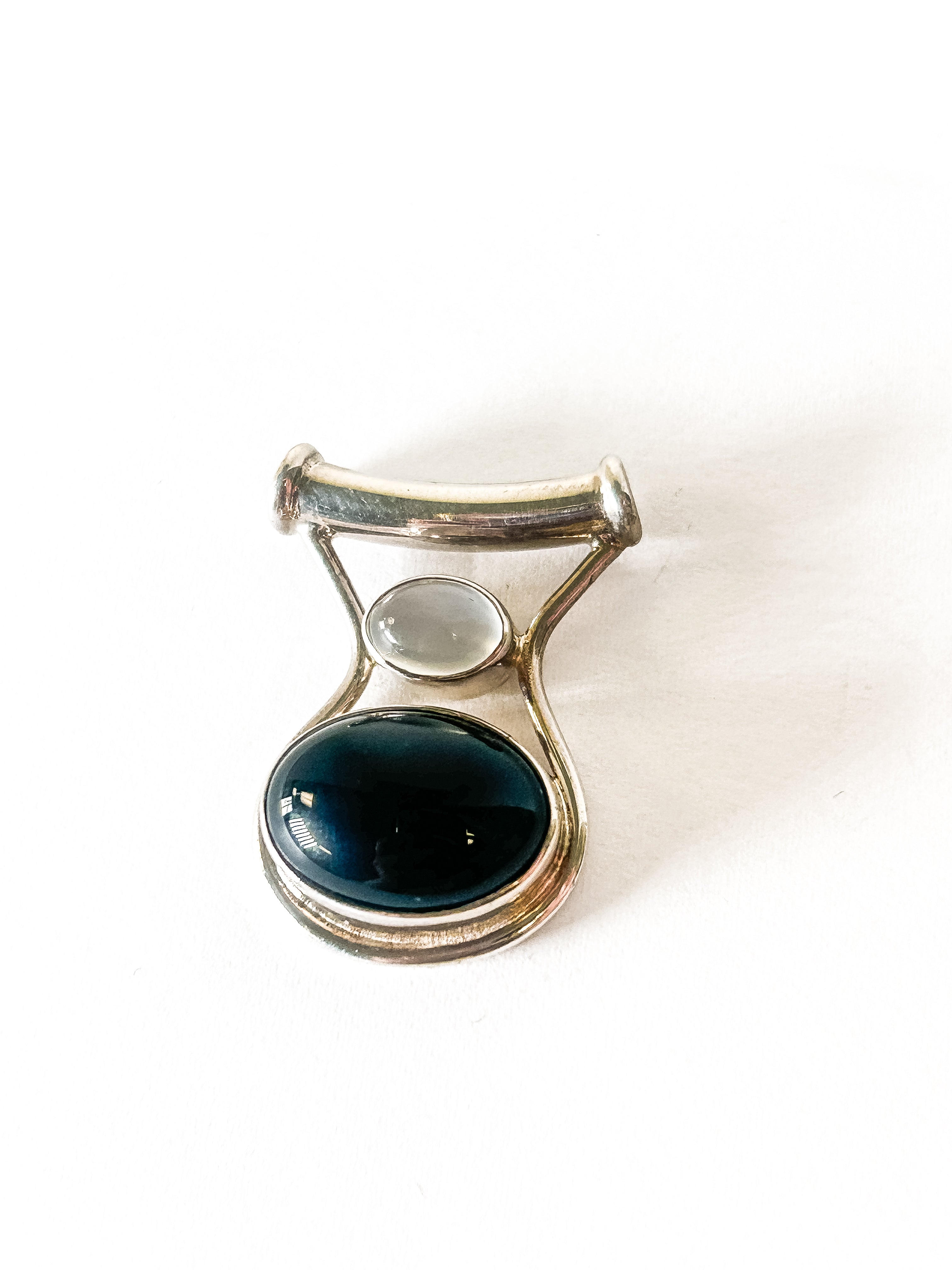 Vintage 925 Sterling Silver Onyx and Clear Quartz Pendant - Frijja, LLC