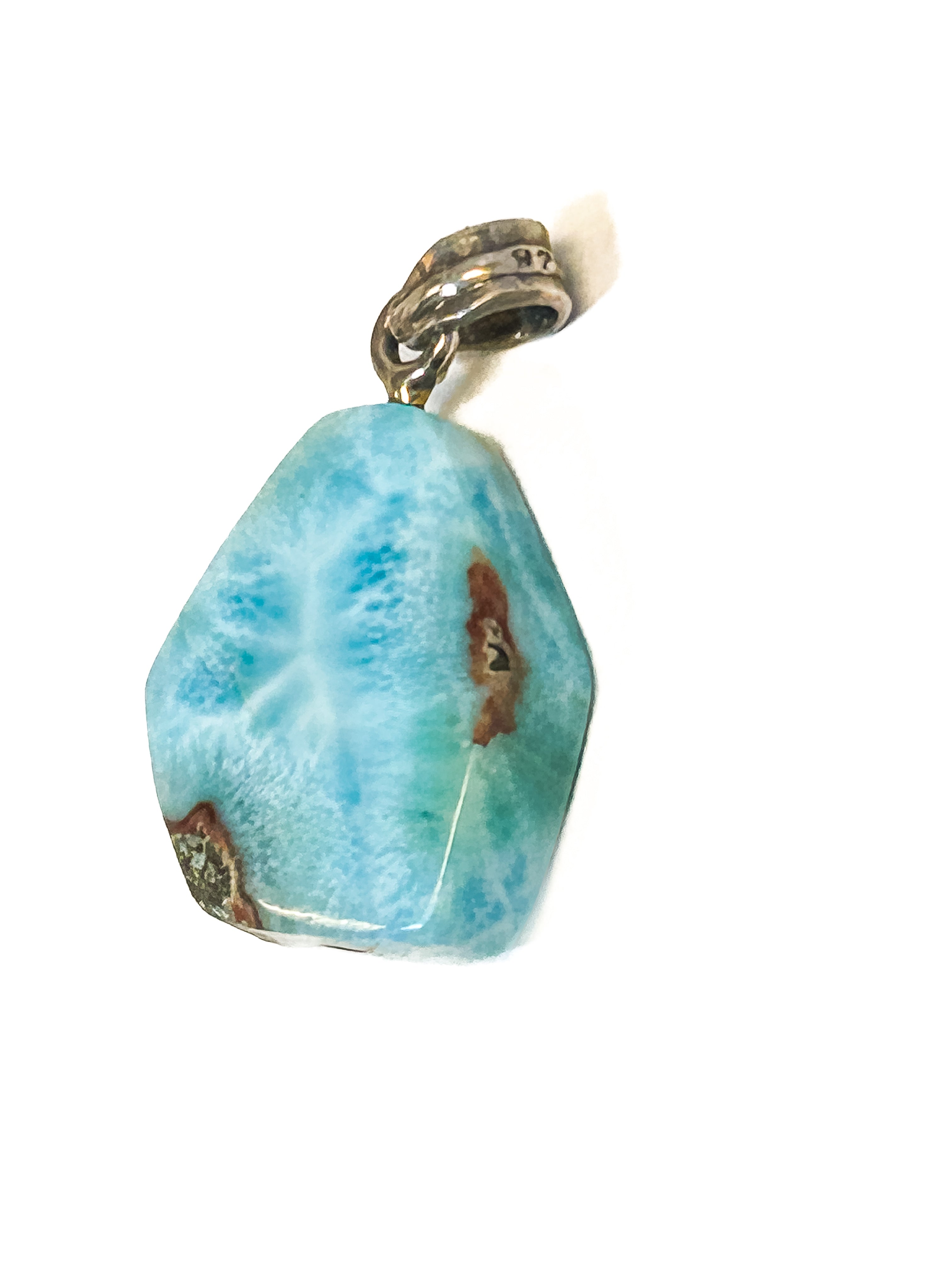 Vintage 925 Sterling Silver Natural Larimar Pendant - Frijja, LLC