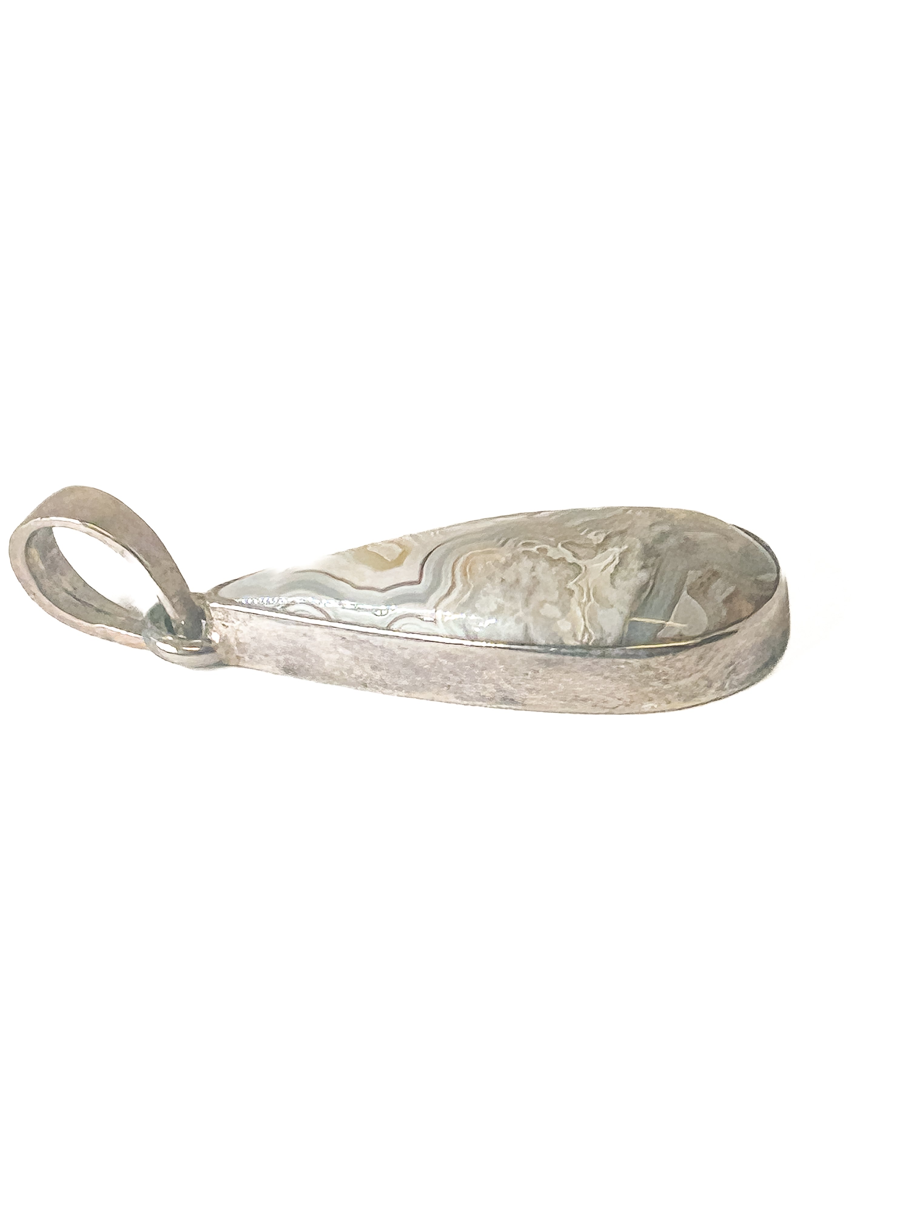 Vintage 925 Sterling Silver Teardrop Lace Agate Pendant - Frijja, LLC