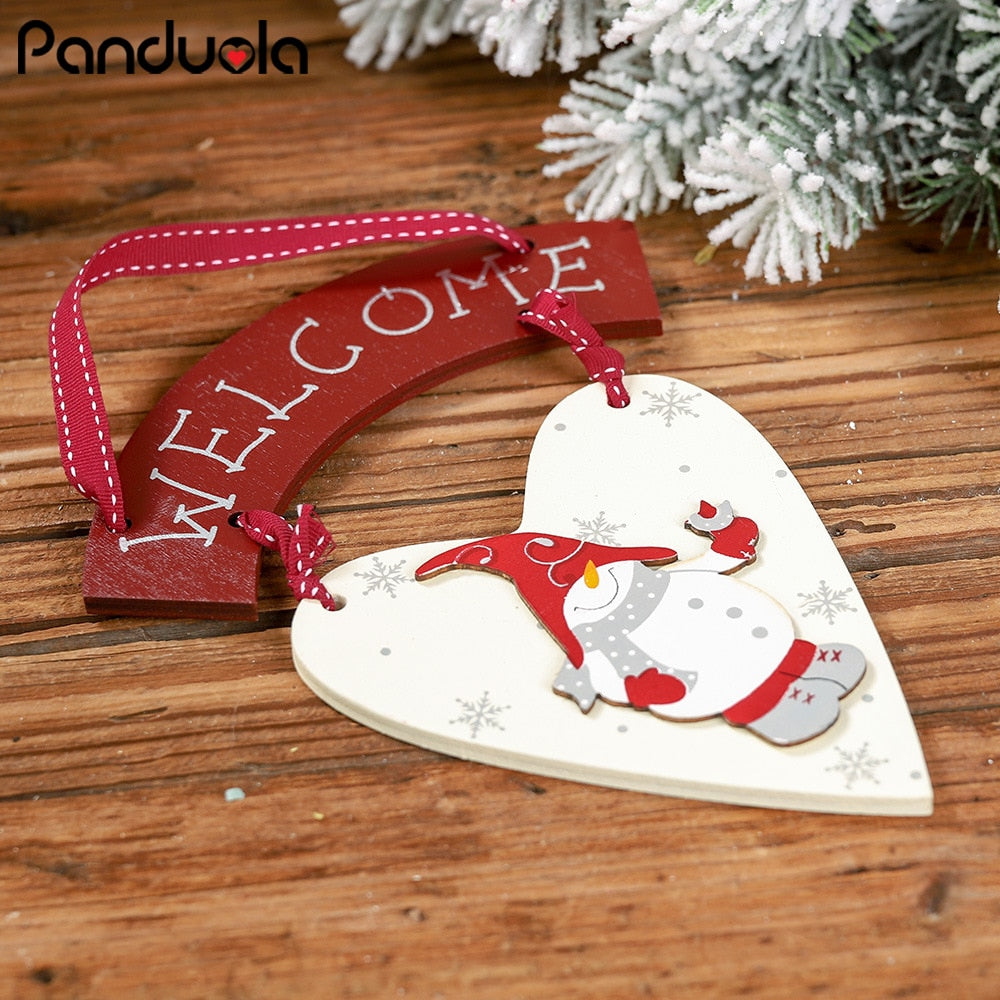 Wooden Heart-Shaped Lovely Mini Snowman Welcome Sign