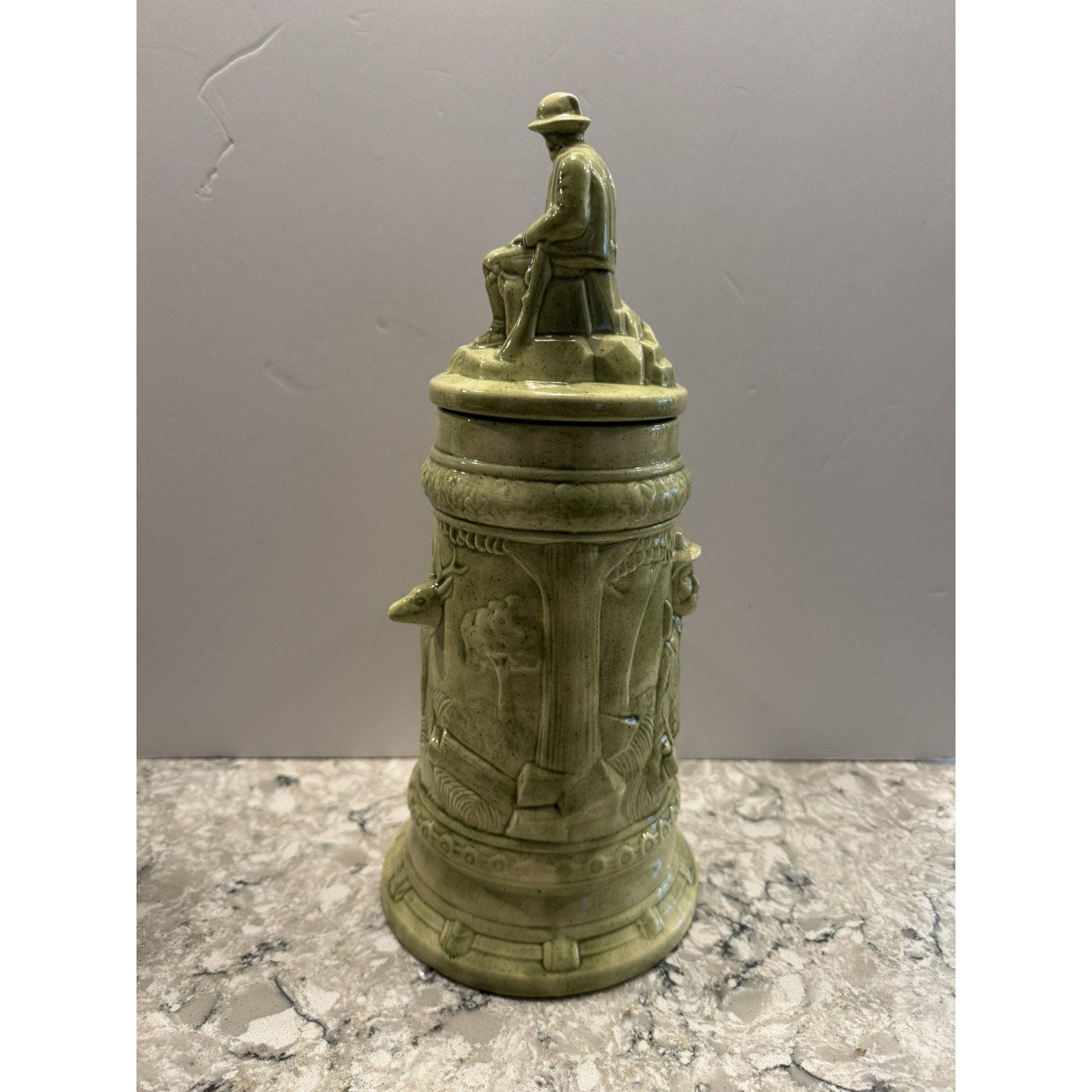 Vintage Ceramic German Hunter Beer Stein with Lid 1970s