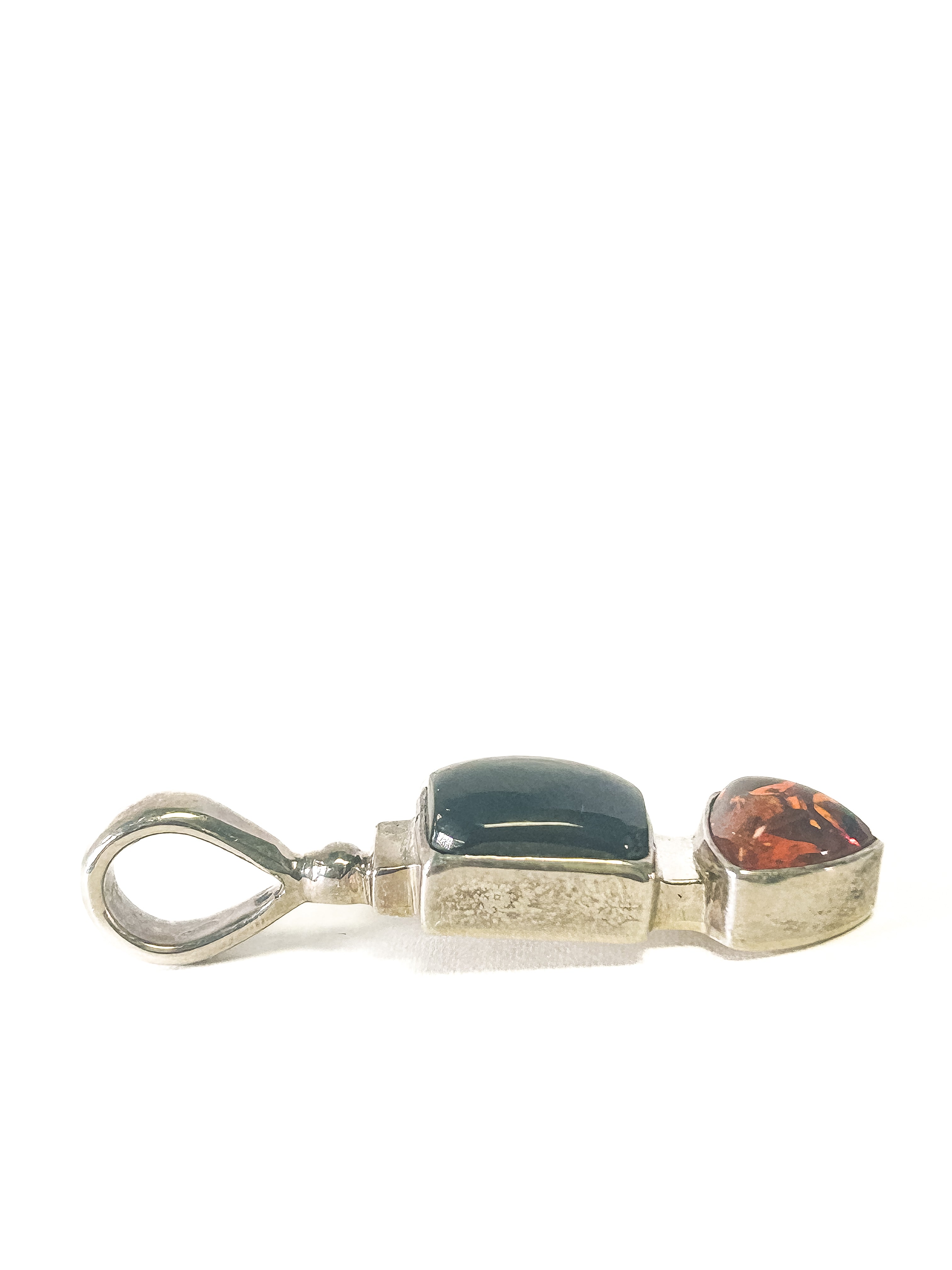 Vintage 925 Sterling Silver Onyx Amber Pendant - Frijja, LLC