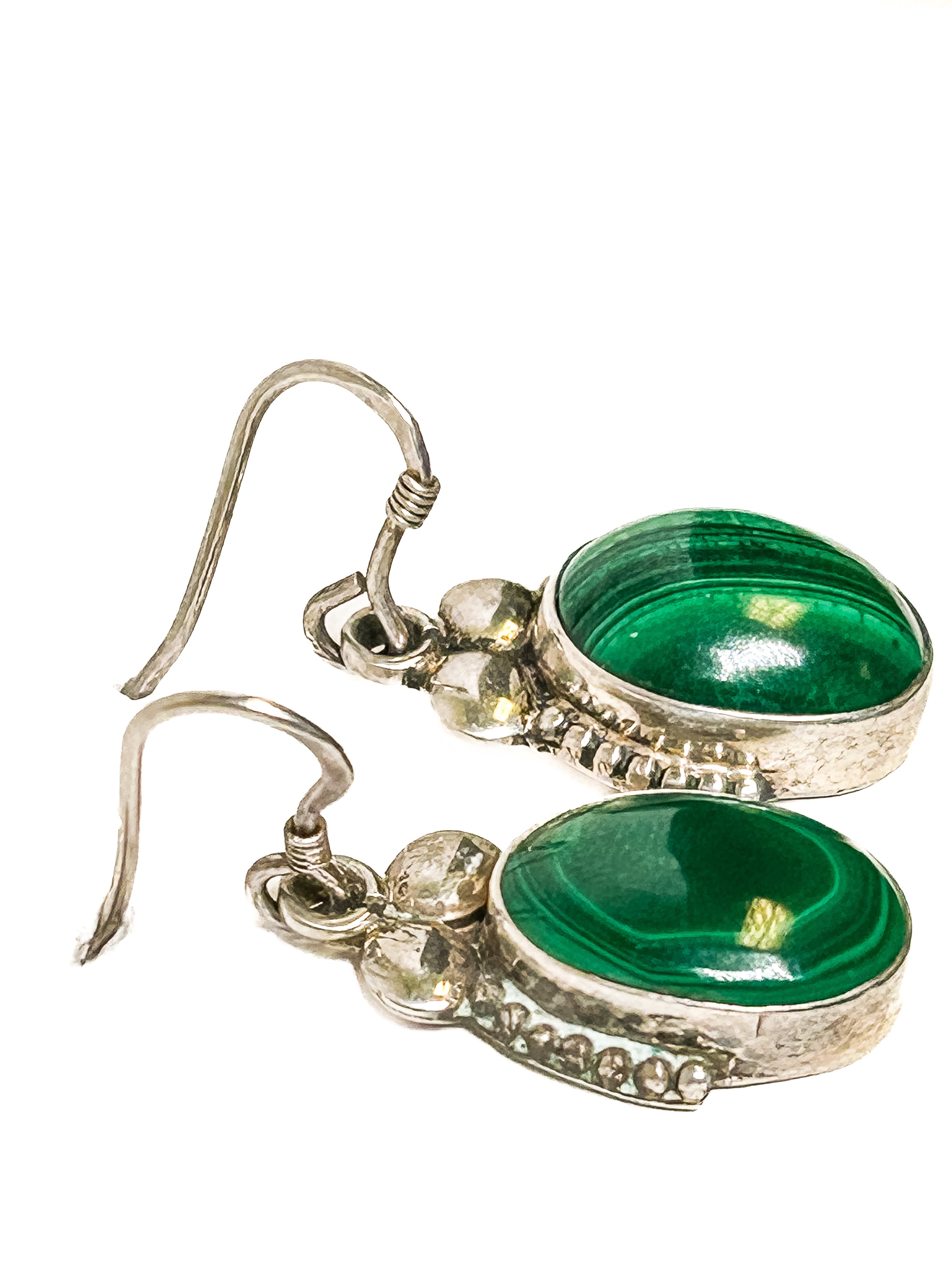 Vintage 925 Sterling Silver Green Malachite Earrings - Frijja, LLC