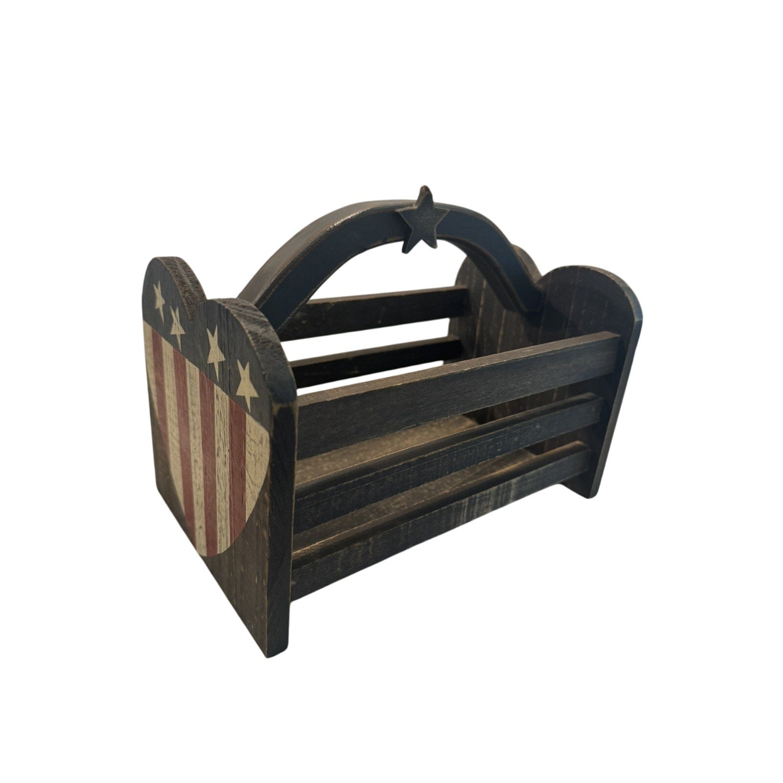 Vintage American Wood Storage Caddy Rustic Farmhouse Country
