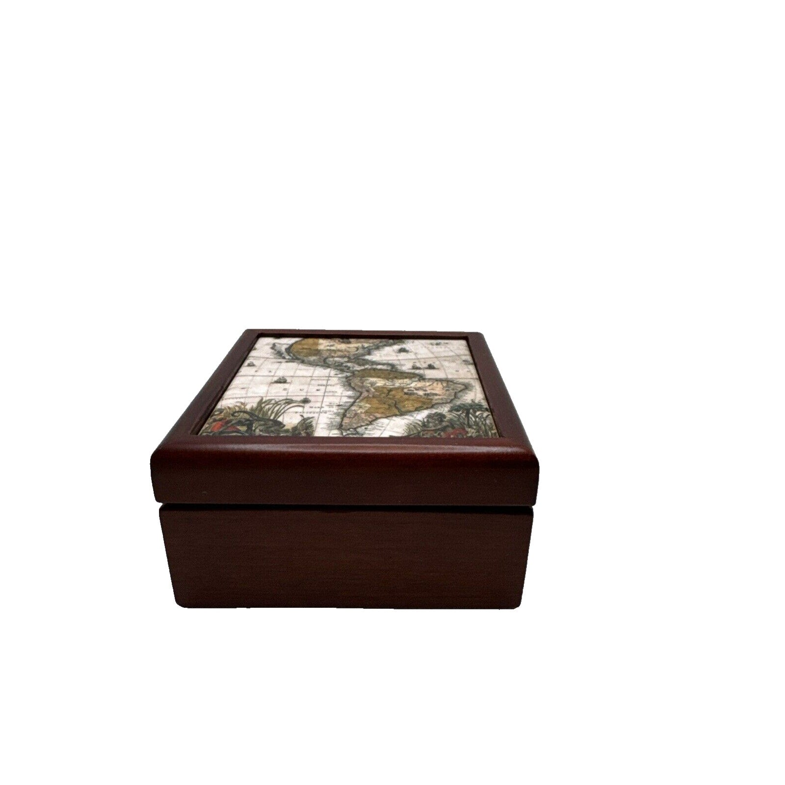 Colonial Williamsburg Mahogany Keepsake Box Engraved Tile Top Rare Virginia