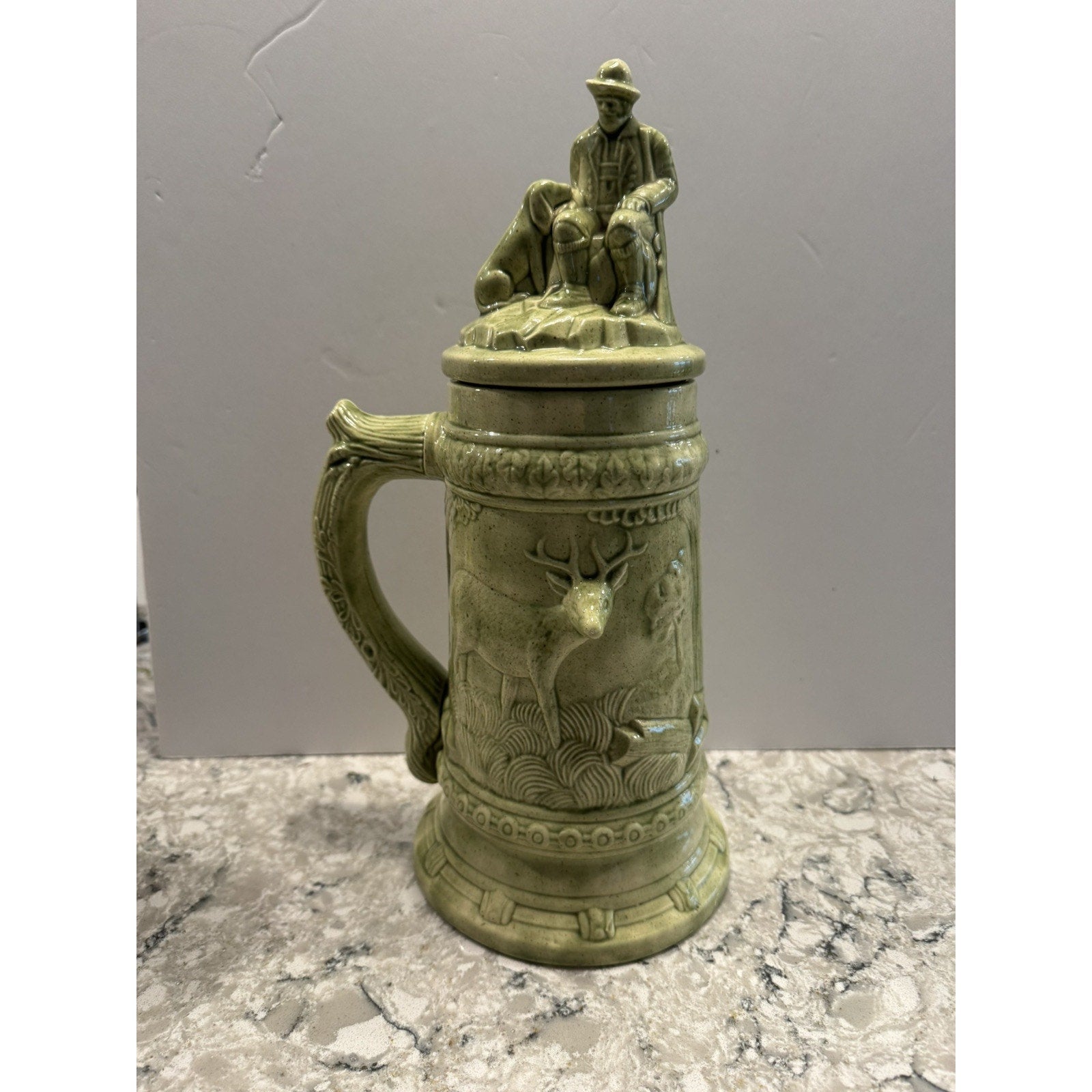 Vintage Ceramic German Hunter Beer Stein with Lid 1970s