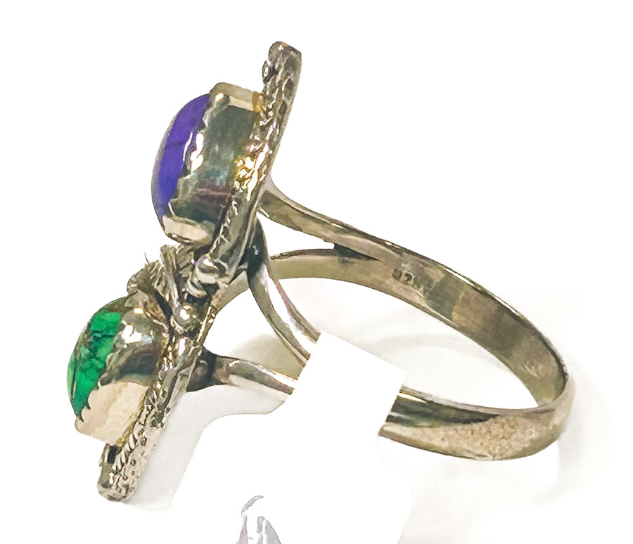 Vintage 925 Sterling Silver Charoite and Copper Turquoise Ring - Size 9 - Frijja, LLC