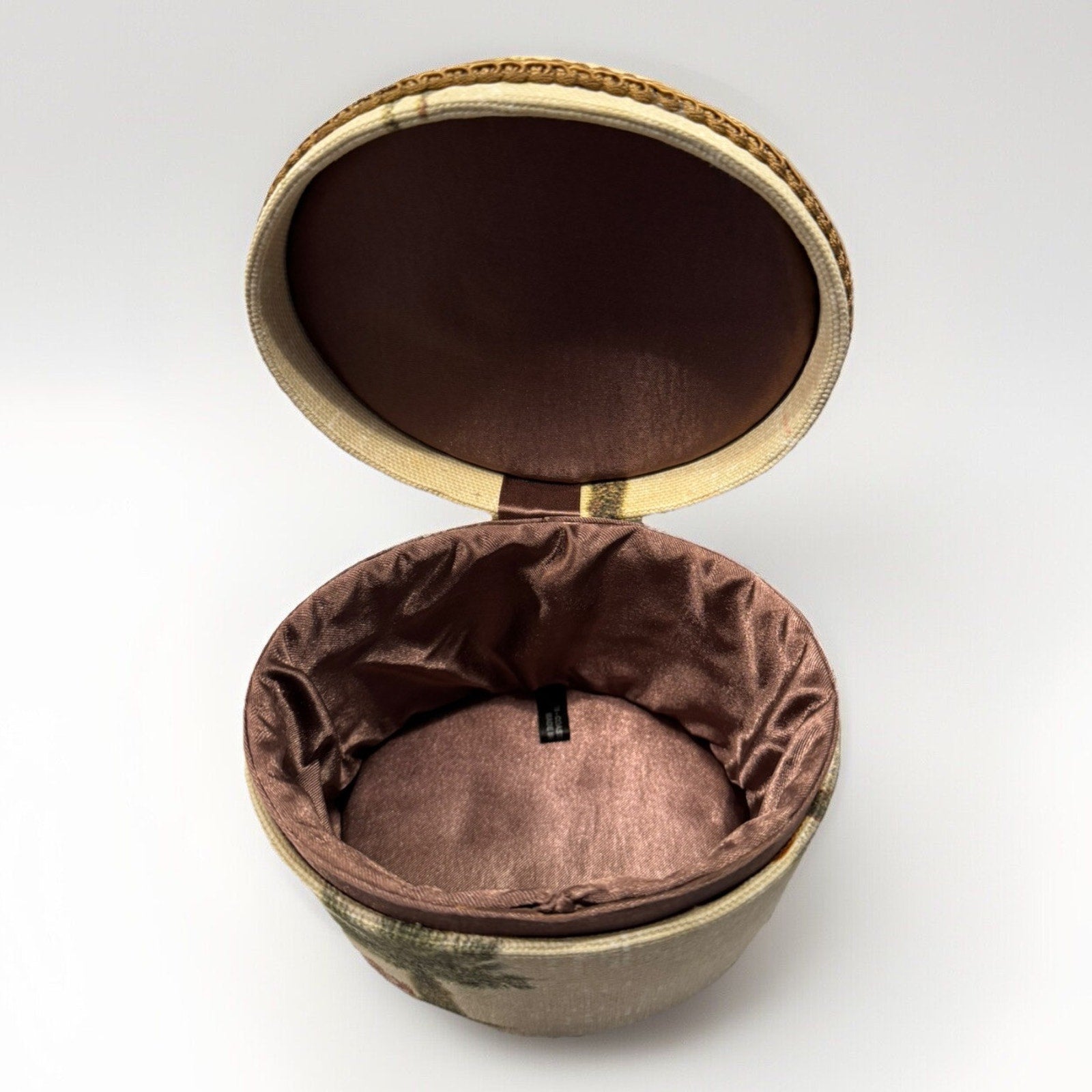 Coastal Design Tapestry Covered Oval Trinket Jewelry Sewing Box