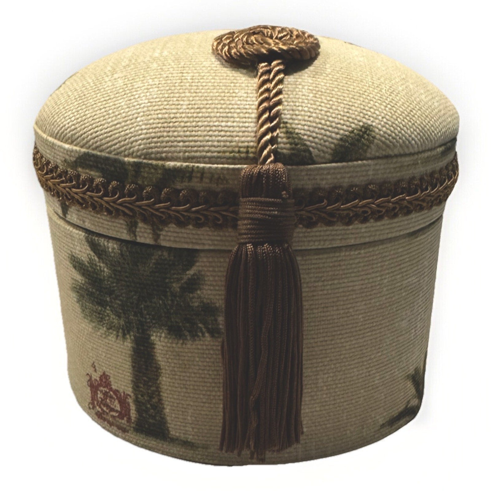 Coastal Design Tapestry Covered Oval Trinket Jewelry Sewing Box
