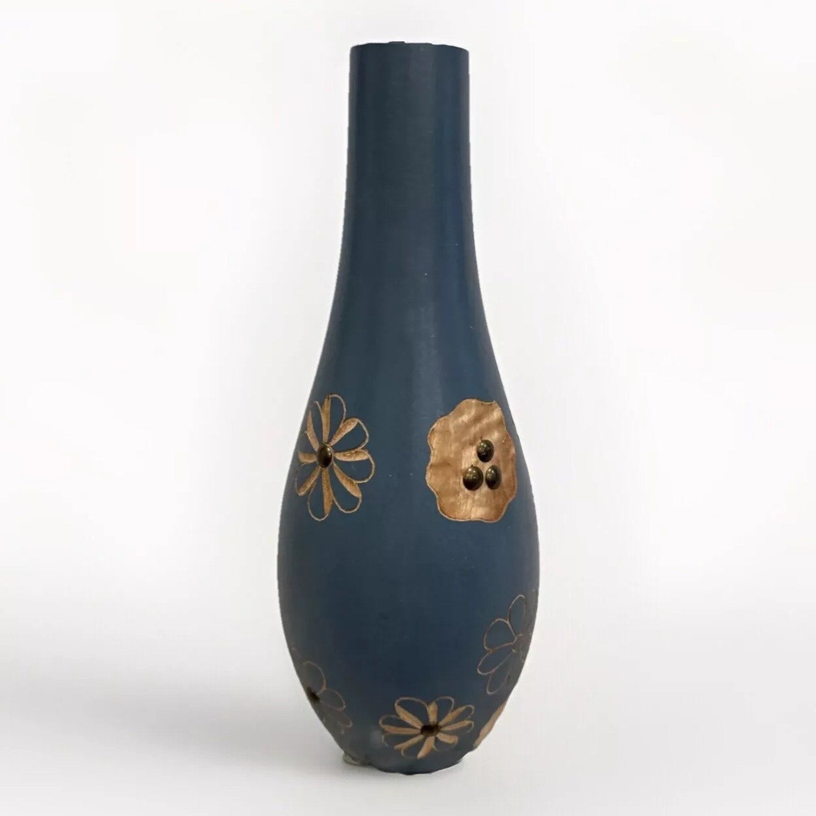 Wood Vase Flower Mango Wood Carving Handmade Thailand Home Decor - 4.5" x 12"