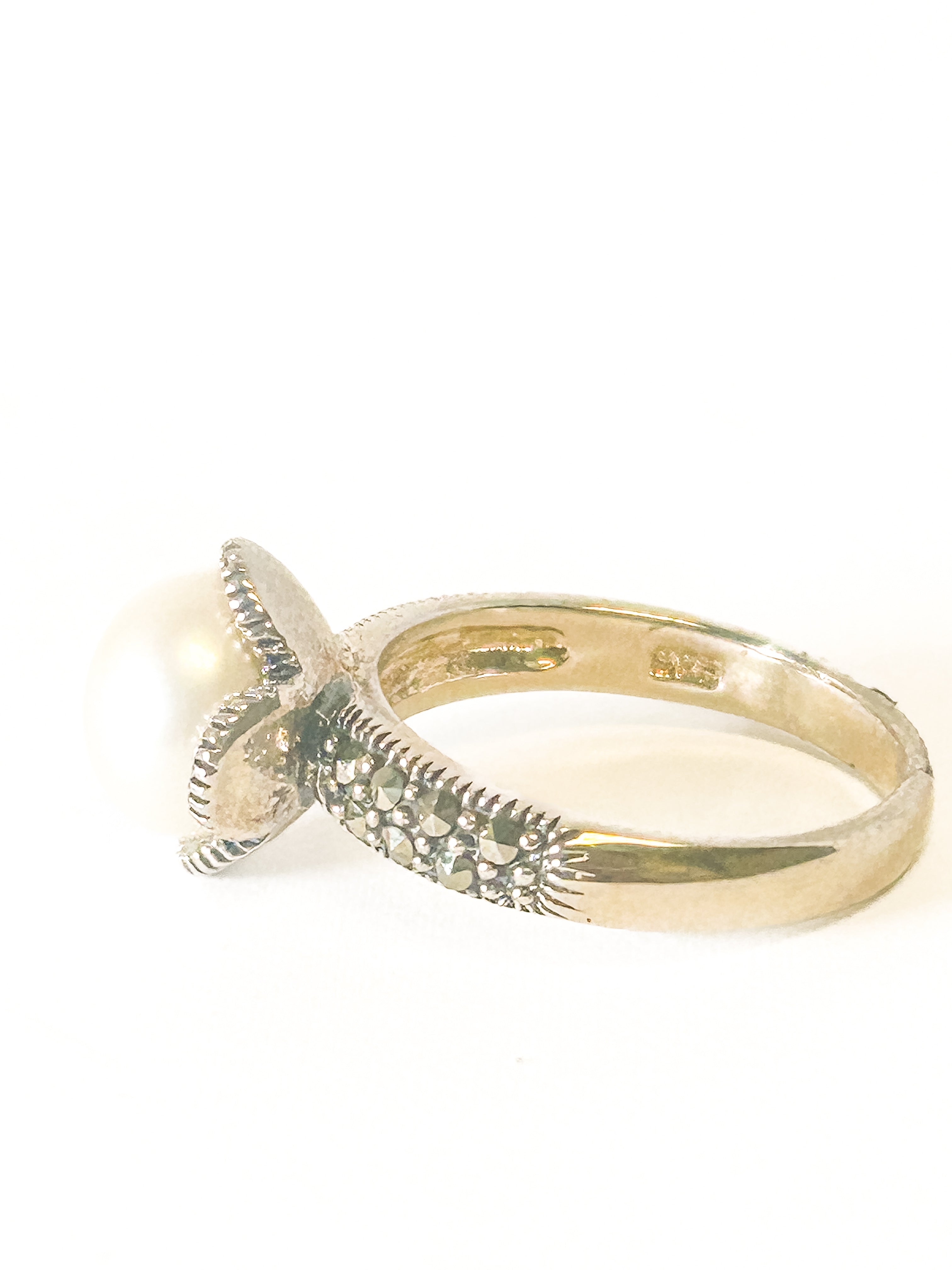 925 Sterling Silver Pearl and Marcasite Ring Size 7 - Frijja, LLC