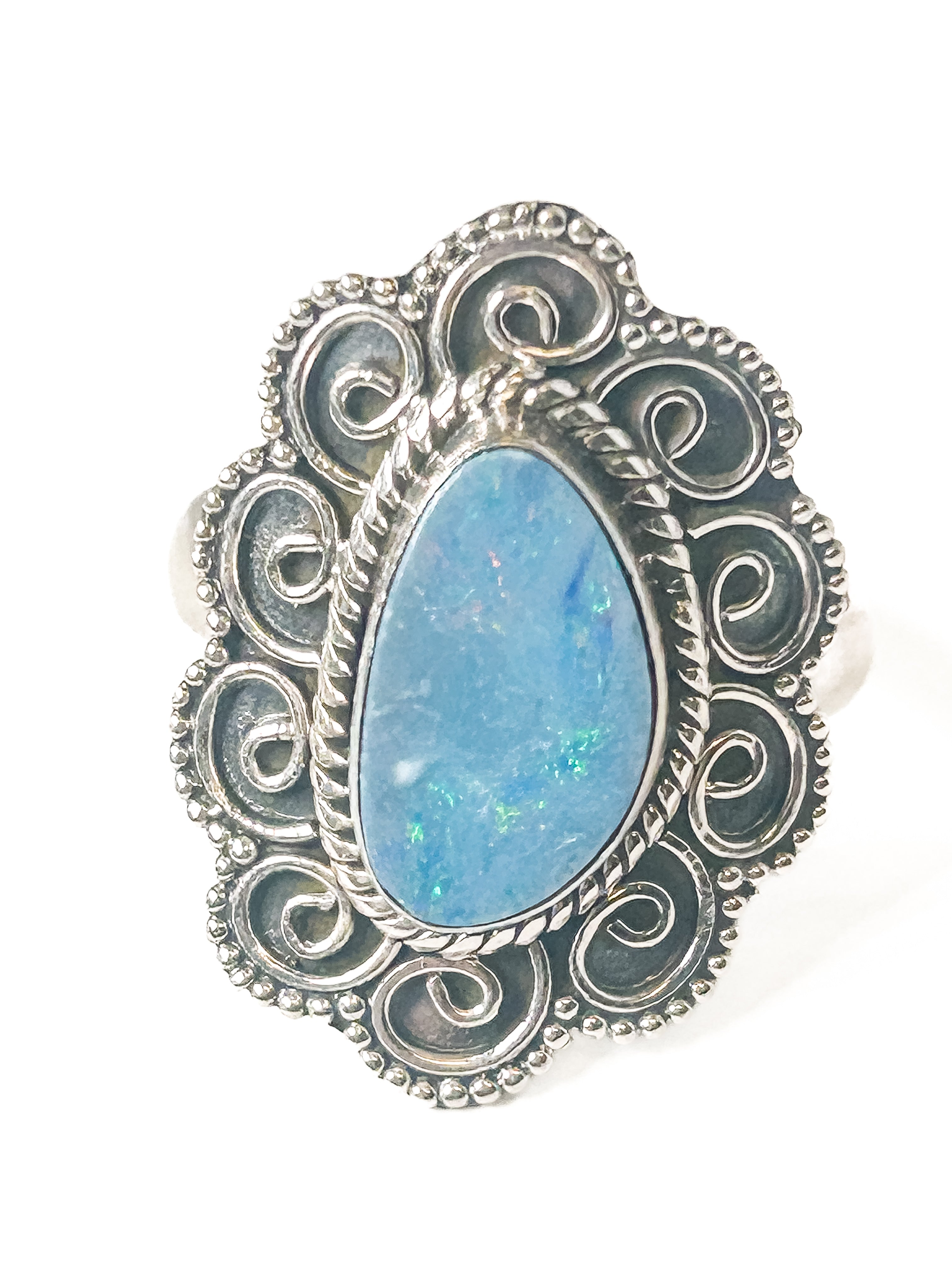Vintage 925 Sterling Silver Blue Opal Ring - Size 8.5 - Frijja, LLC