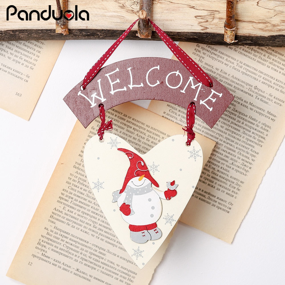 Wooden Heart-Shaped Lovely Mini Snowman Welcome Sign