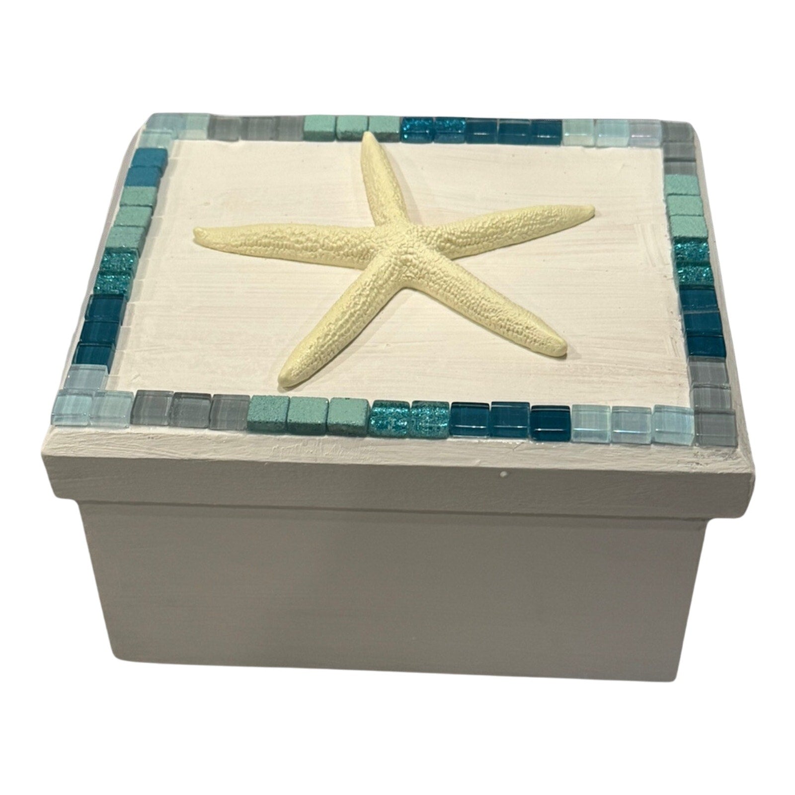 Coastal Wood Mosaic Riser Stand Candle Planter Decor