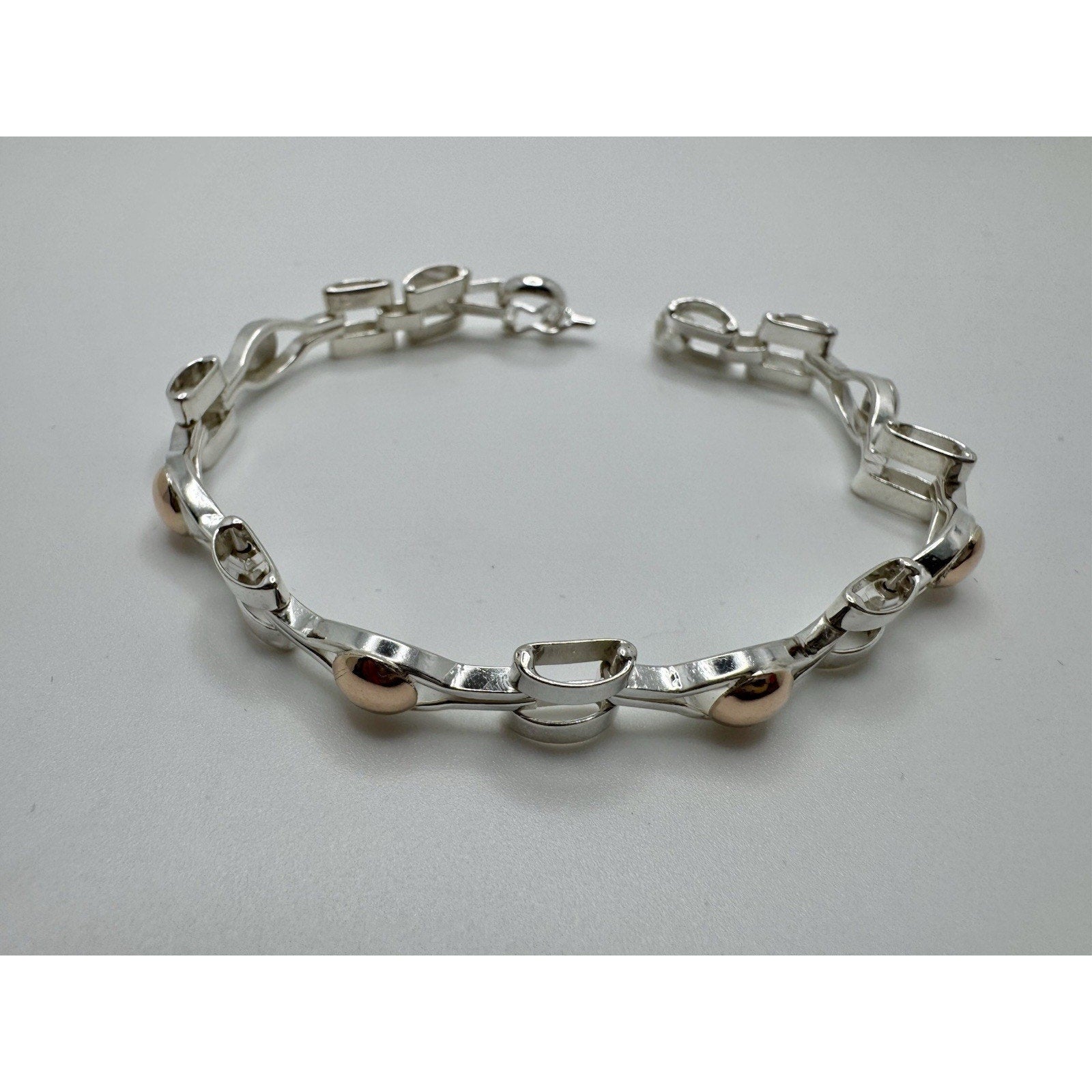 Designer Peruvian Sterling Silver 950 and 18K Gold Inlay Bracelet - 7.5”