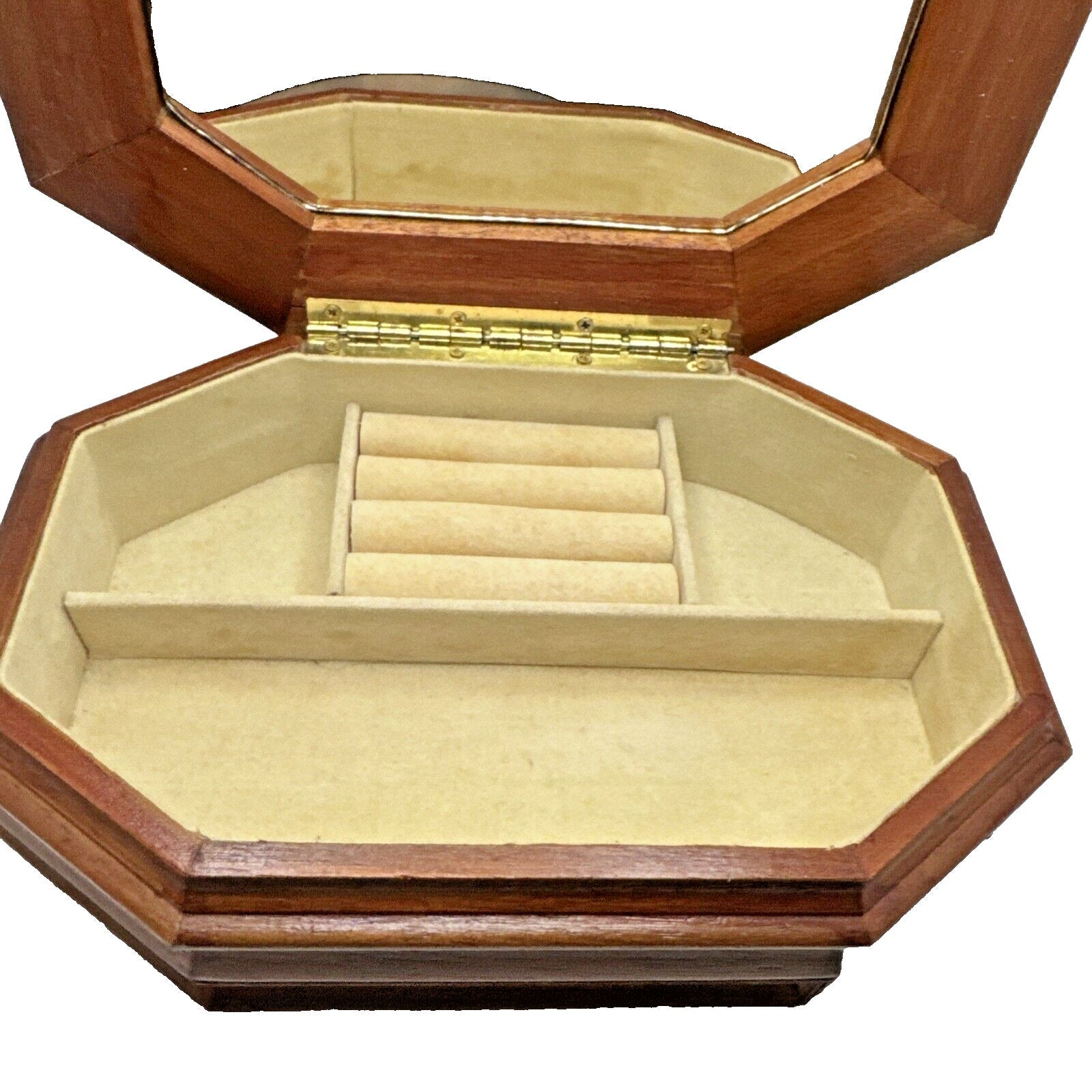 Centurion Vintage Wooden Jewelry Box with Mirror Ring Slots Lined