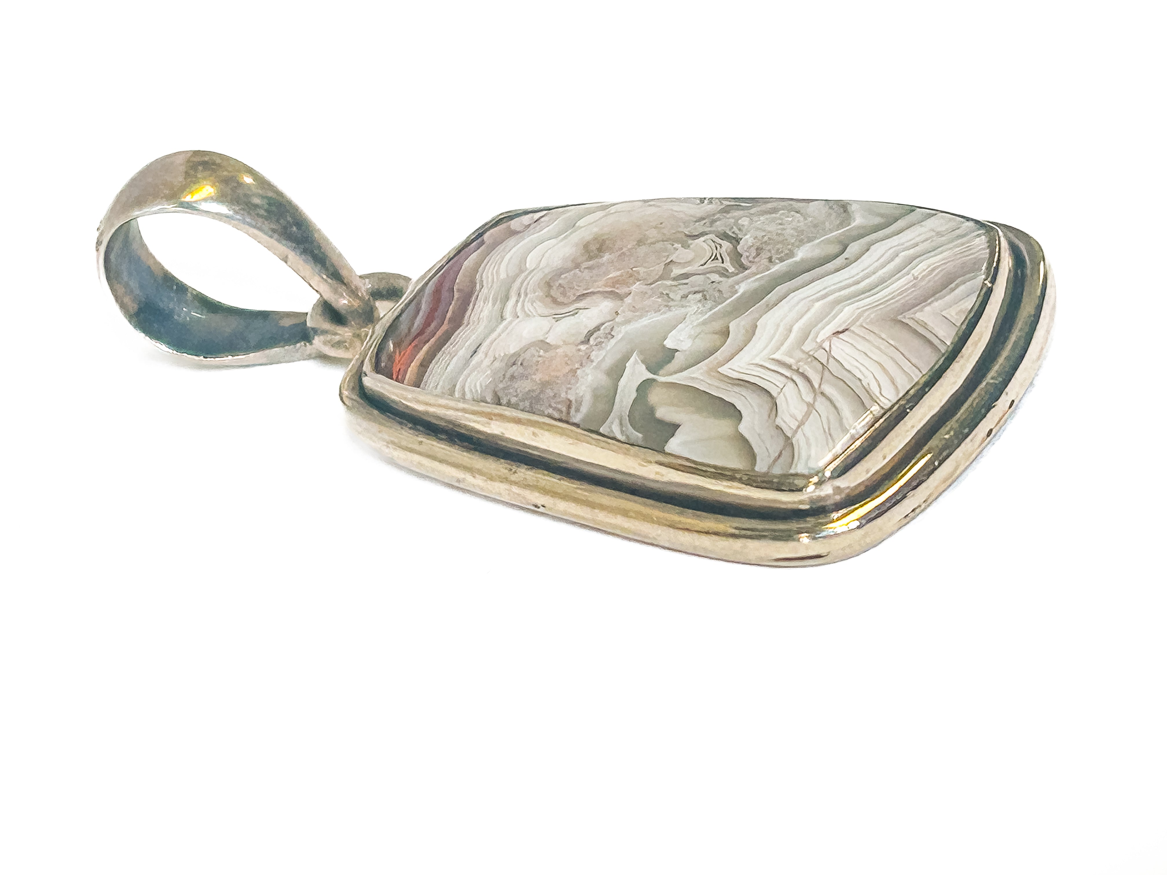 Vintage 925 Sterling Silver Lace Agate Pendant - Frijja, LLC