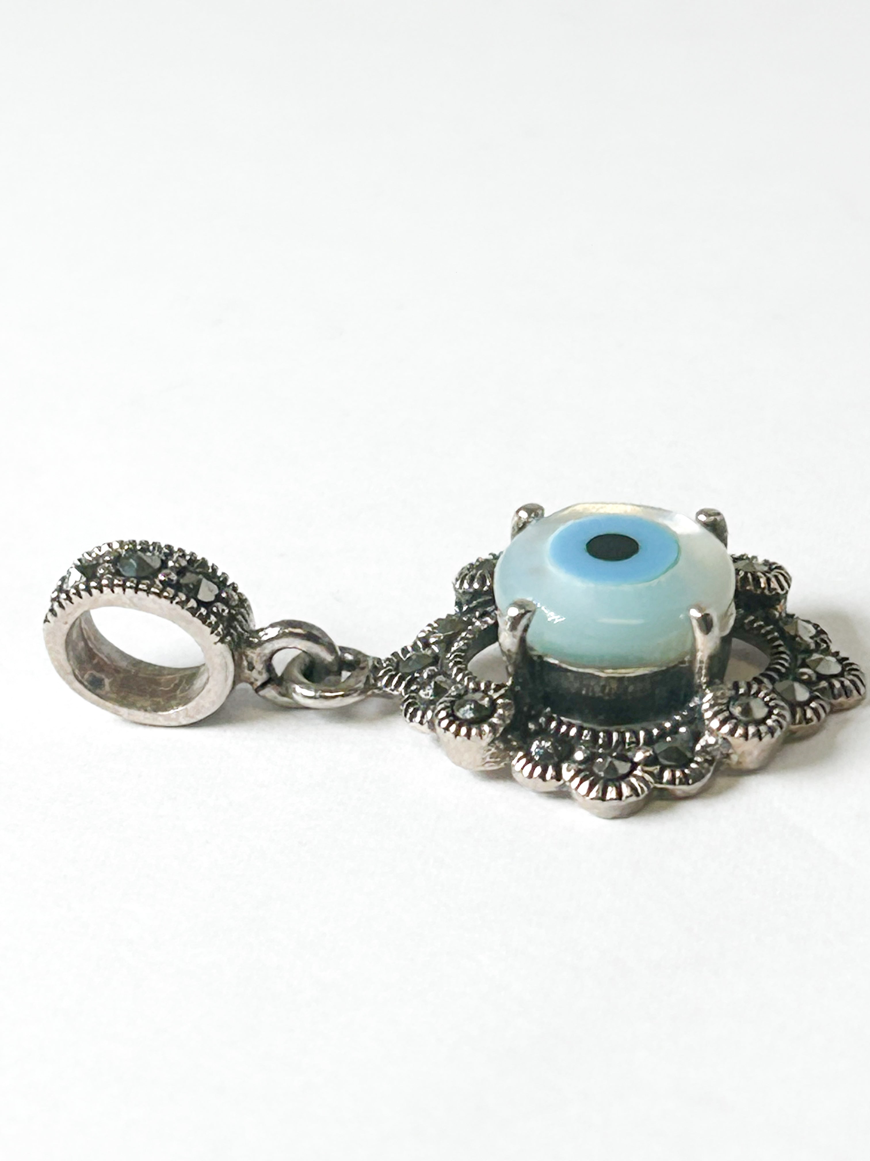 Vintage 925 Sterling Silver Marcasite Evil Eye Pendant - Frijja, LLC