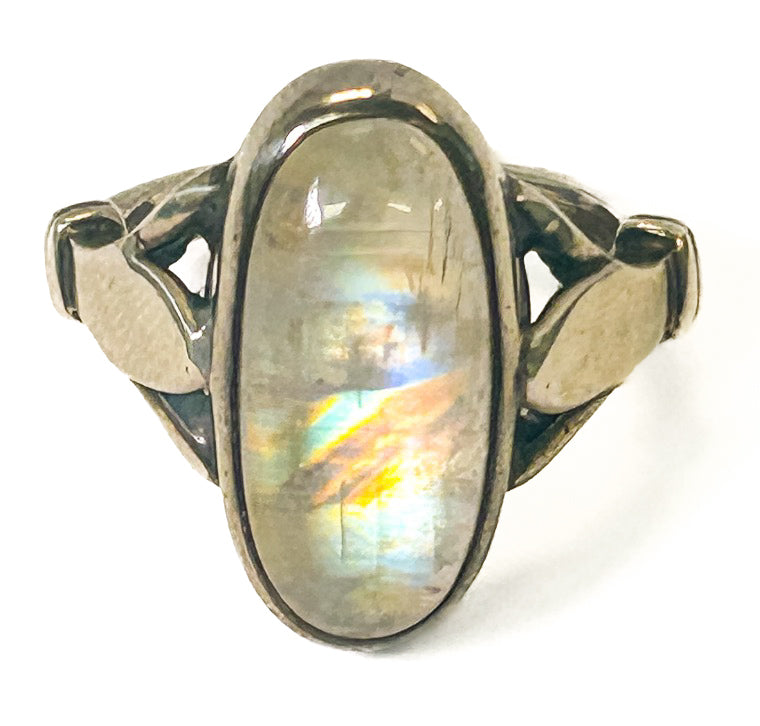 Vintage 925 Sterling Silver Rainbow Moonstone Ring - Size 8.5 - Frijja, LLC