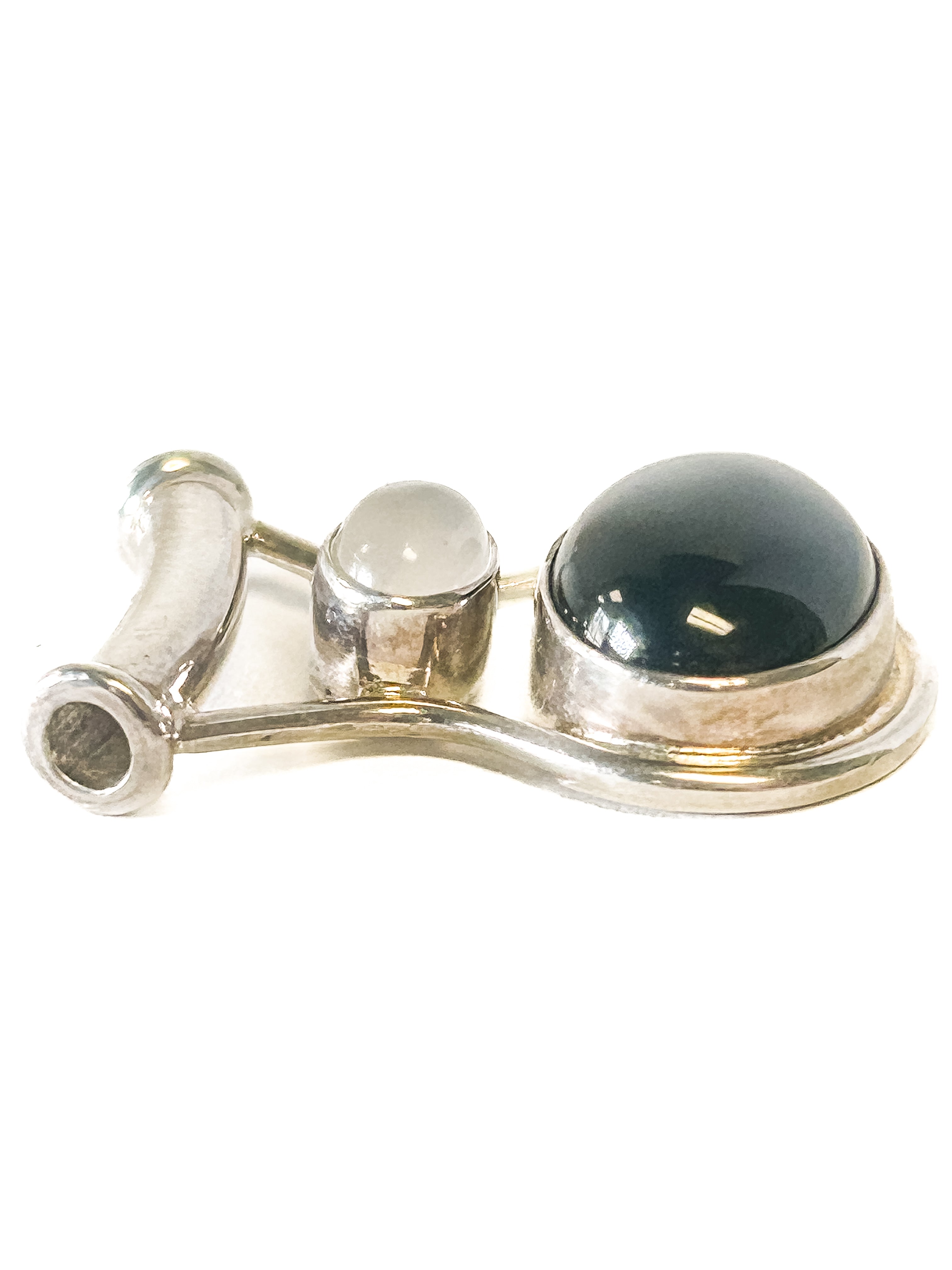 Vintage 925 Sterling Silver Onyx and Clear Quartz Pendant - Frijja, LLC
