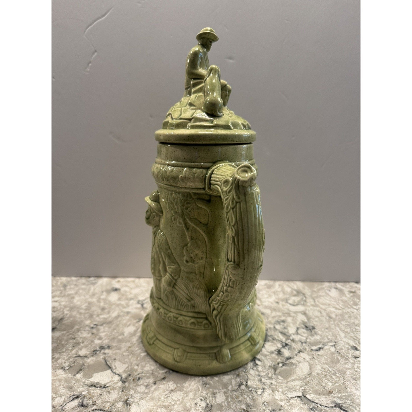 Vintage Ceramic German Hunter Beer Stein with Lid 1970s