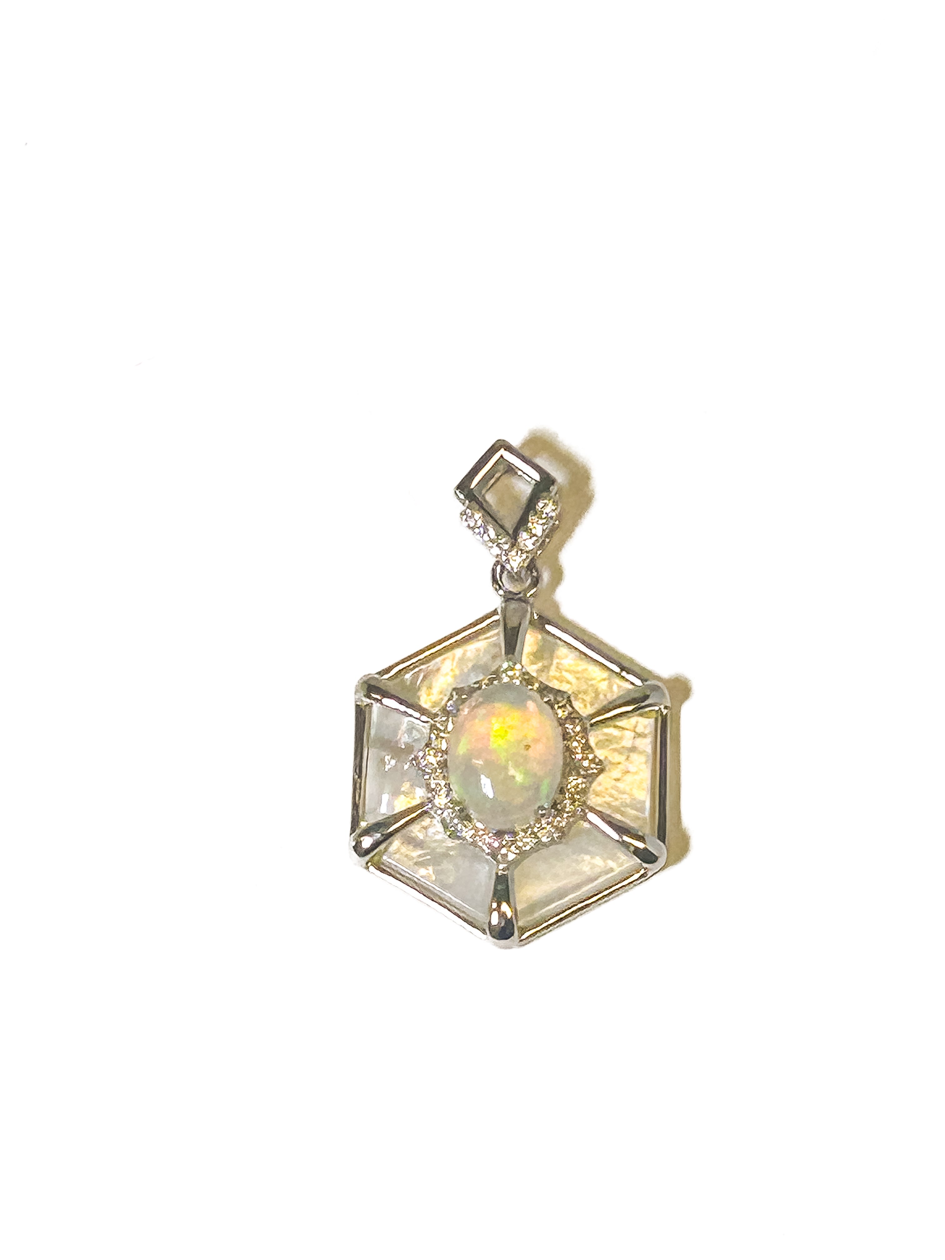 Vintage 925 Sterling Silver Opal Hexagon Pendant - Frijja, LLC