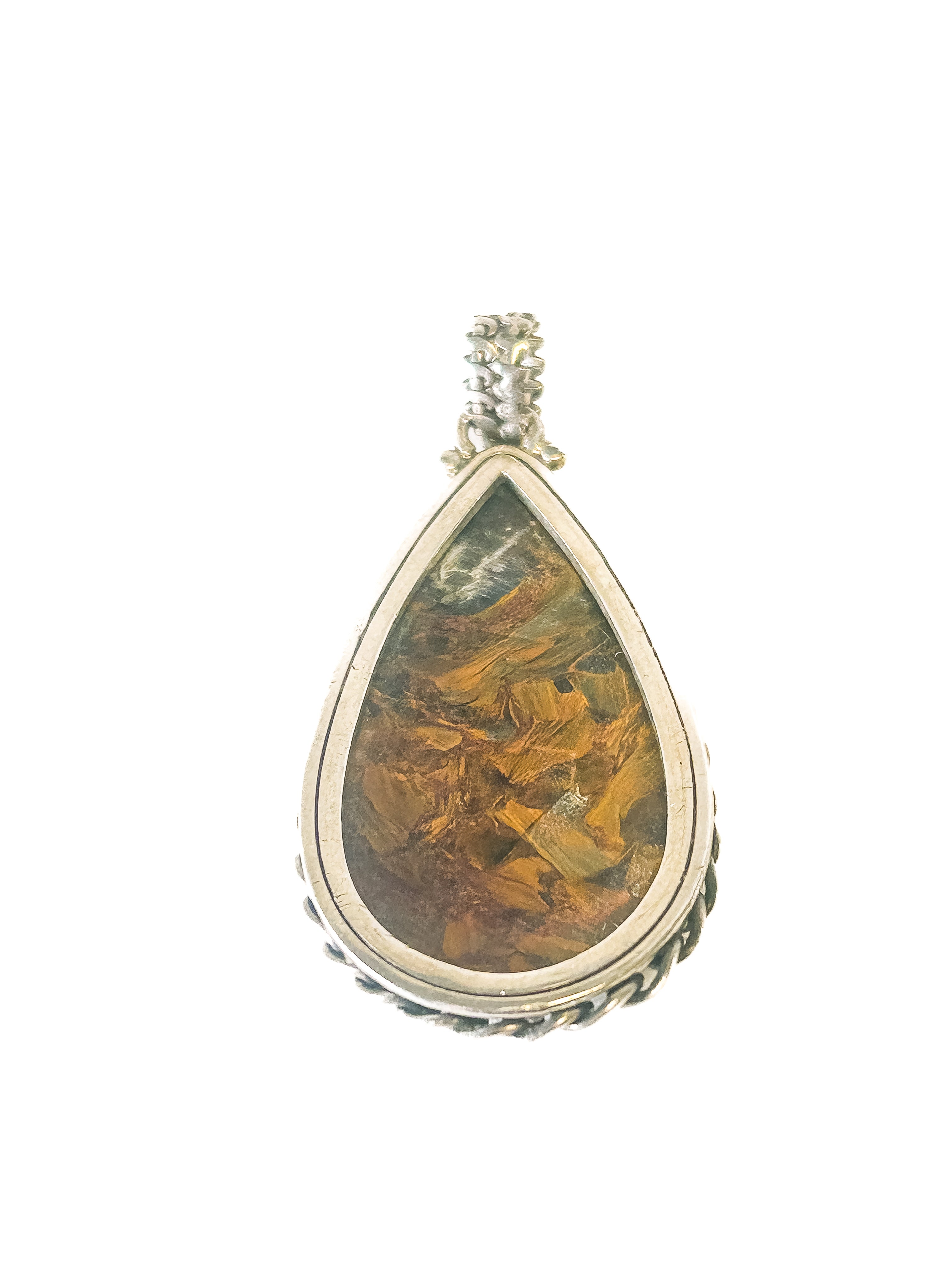 Vintage 925 Sterling Silver Pietersite Teardrop Pendant - Frijja, LLC