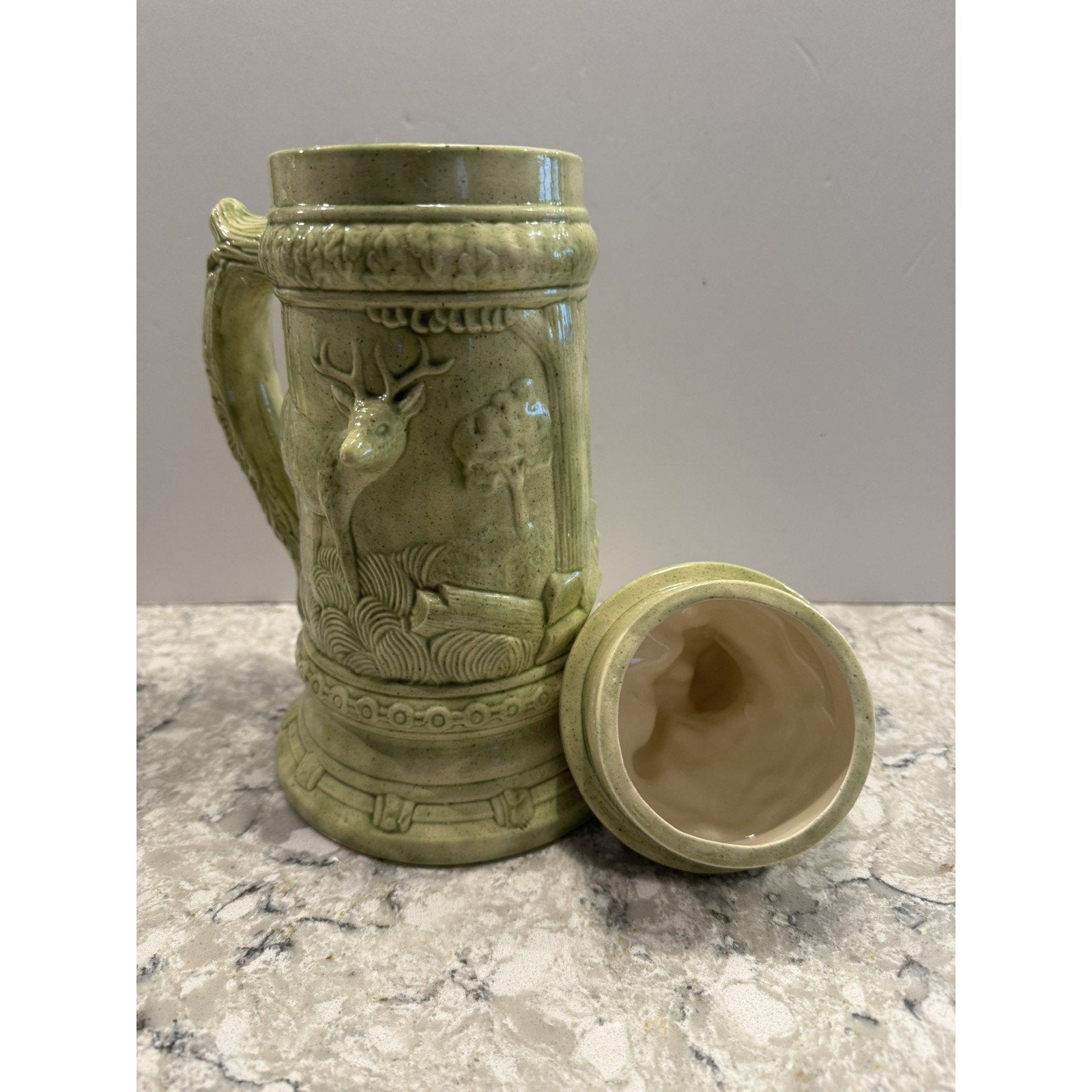 Vintage Ceramic German Hunter Beer Stein with Lid 1970s