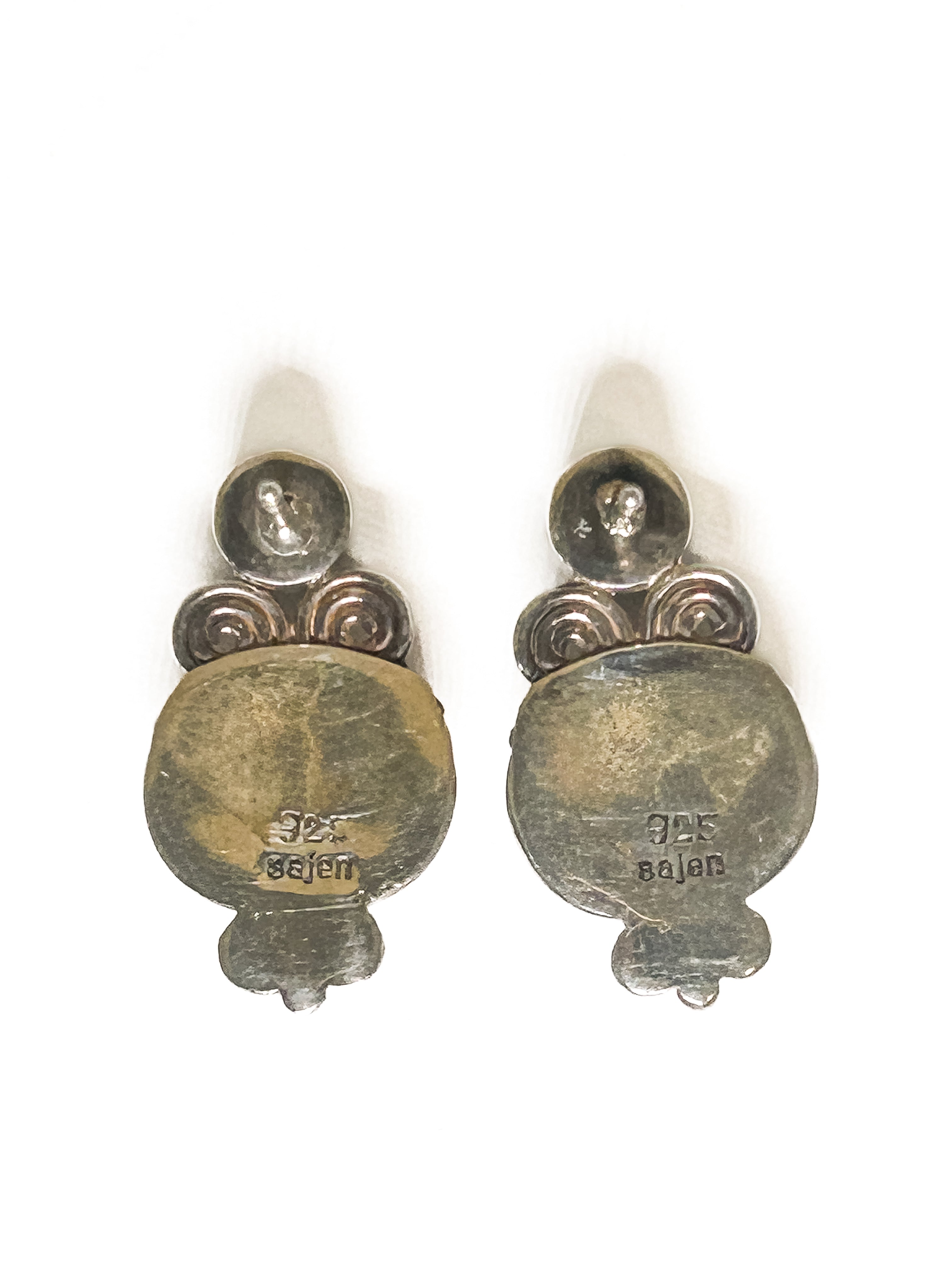 Vintage 925 Sterling Silver Picture Jasper and Onyx Earrings - Frijja, LLC