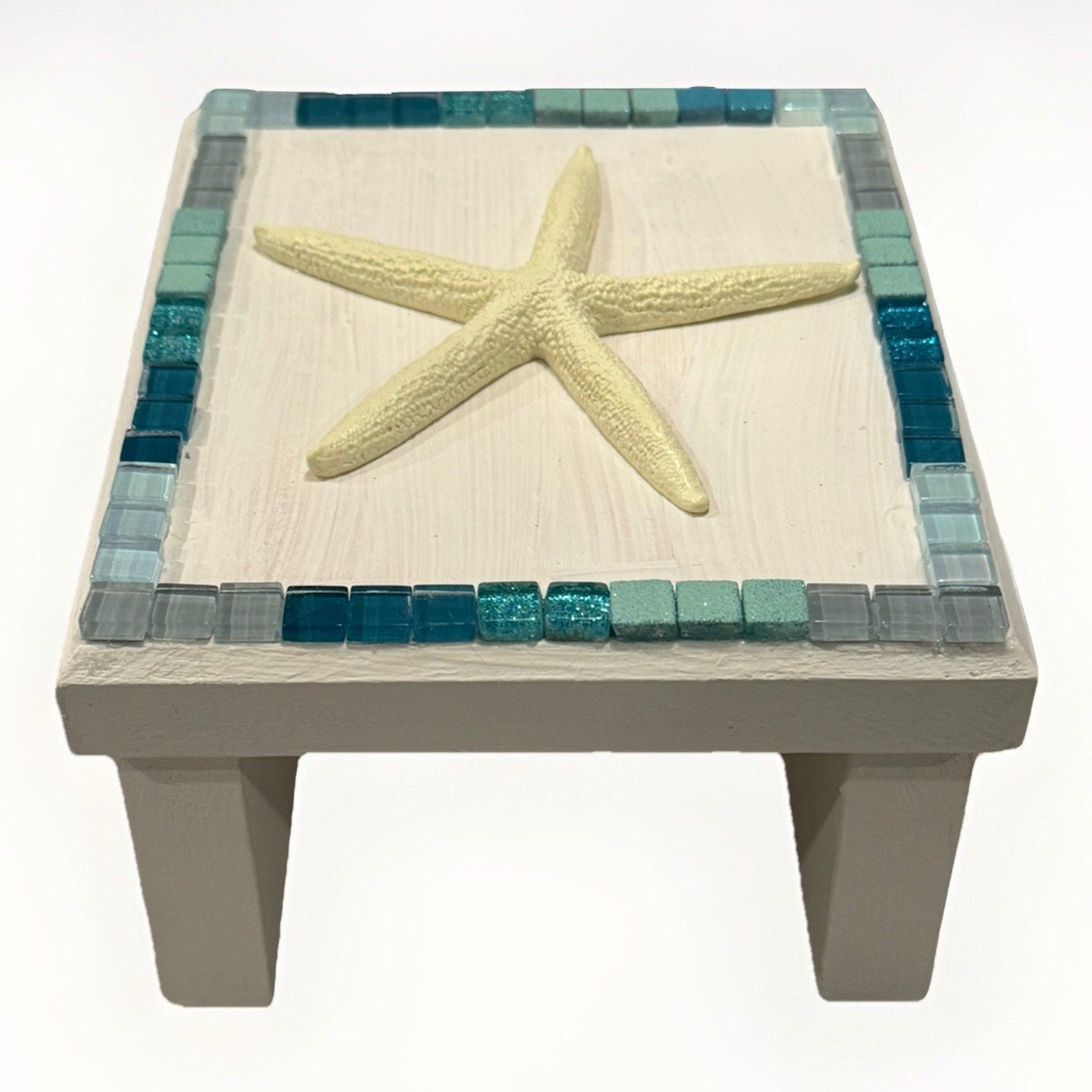 Coastal Wood Mosaic Riser Stand Candle Planter Decor