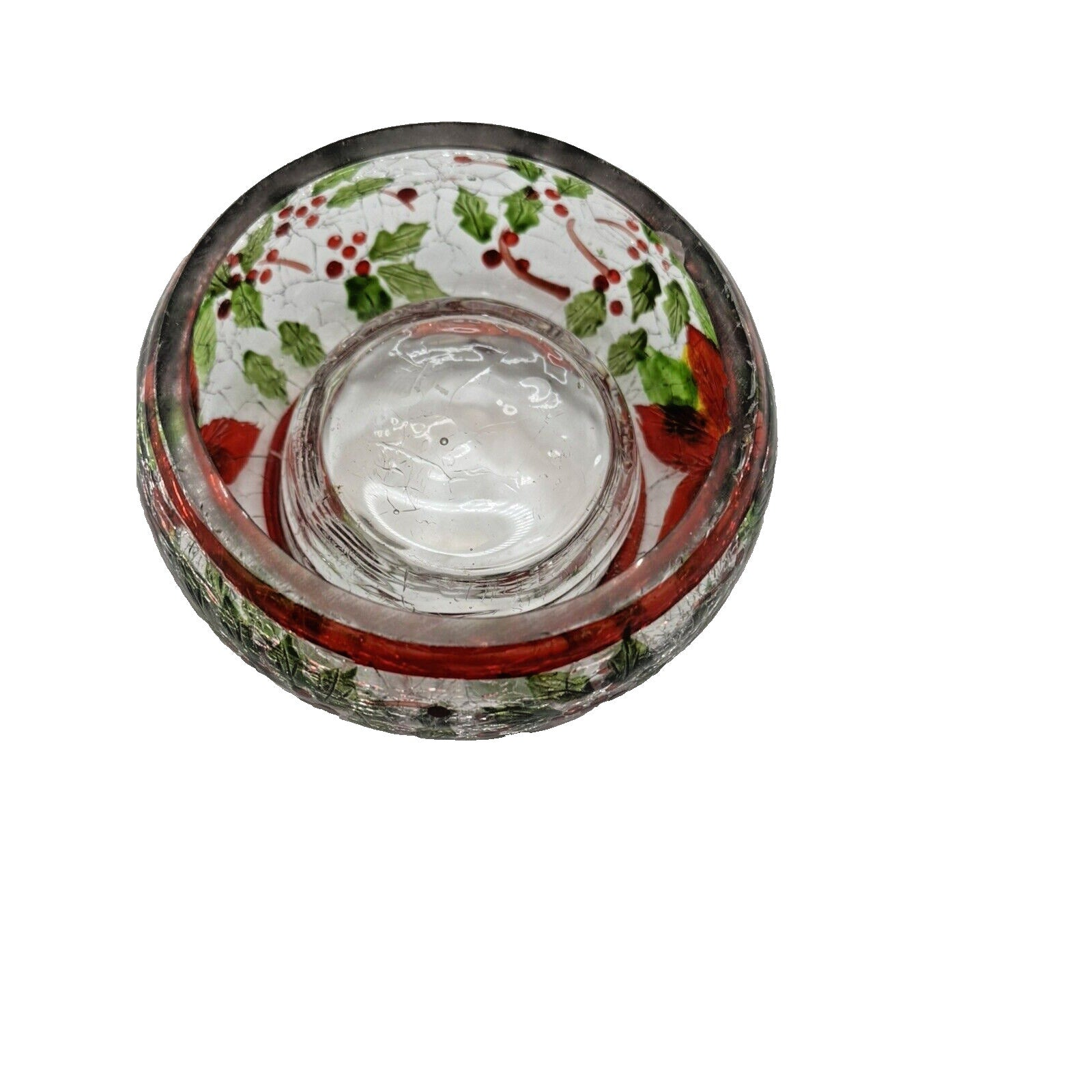 Yankee Candle Christmas Holly Crackle Glass Tealight Votive Holder Holiday