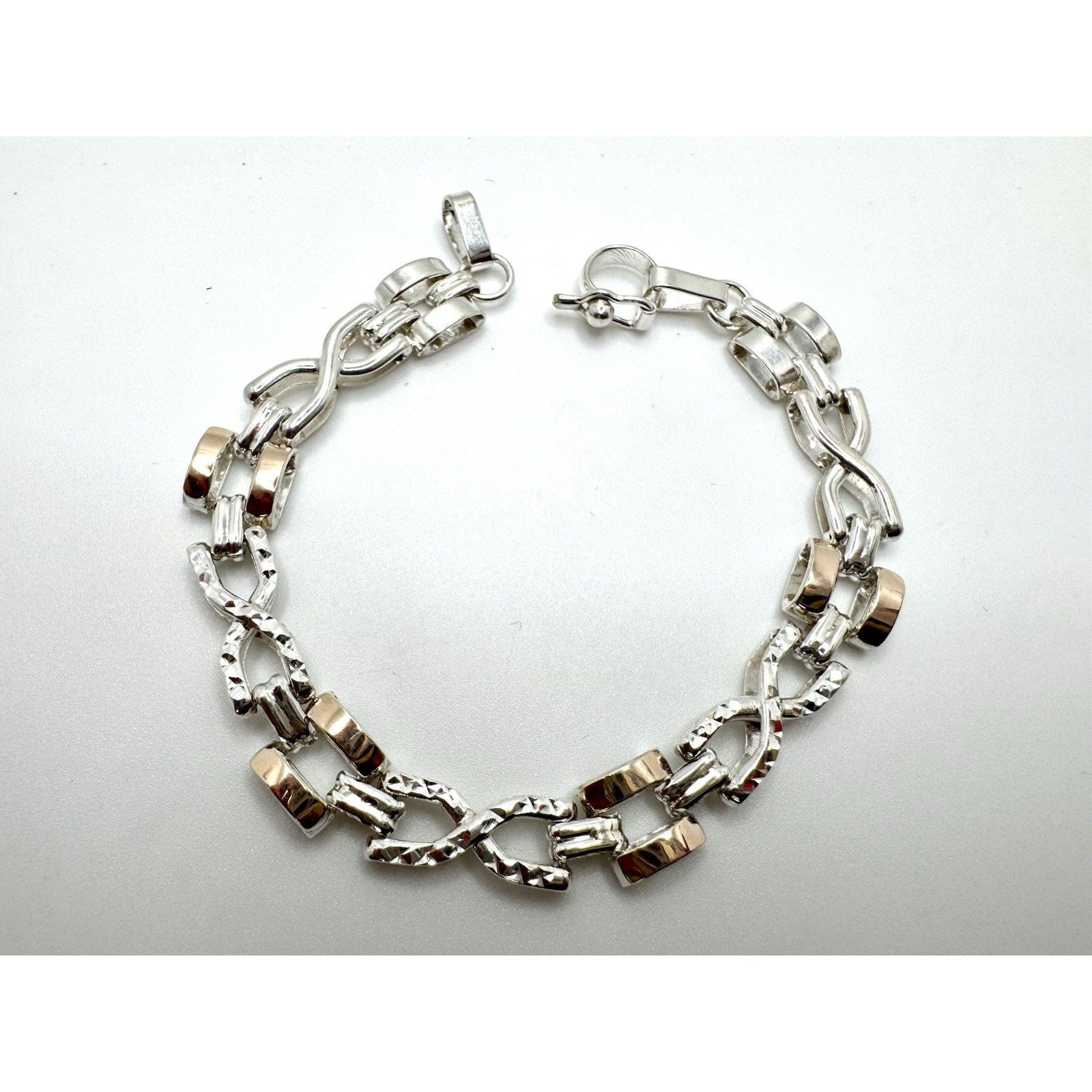 Designer Peruvian Sterling Silver 950 and 18K Gold Inlay Bracelet - 7.5”