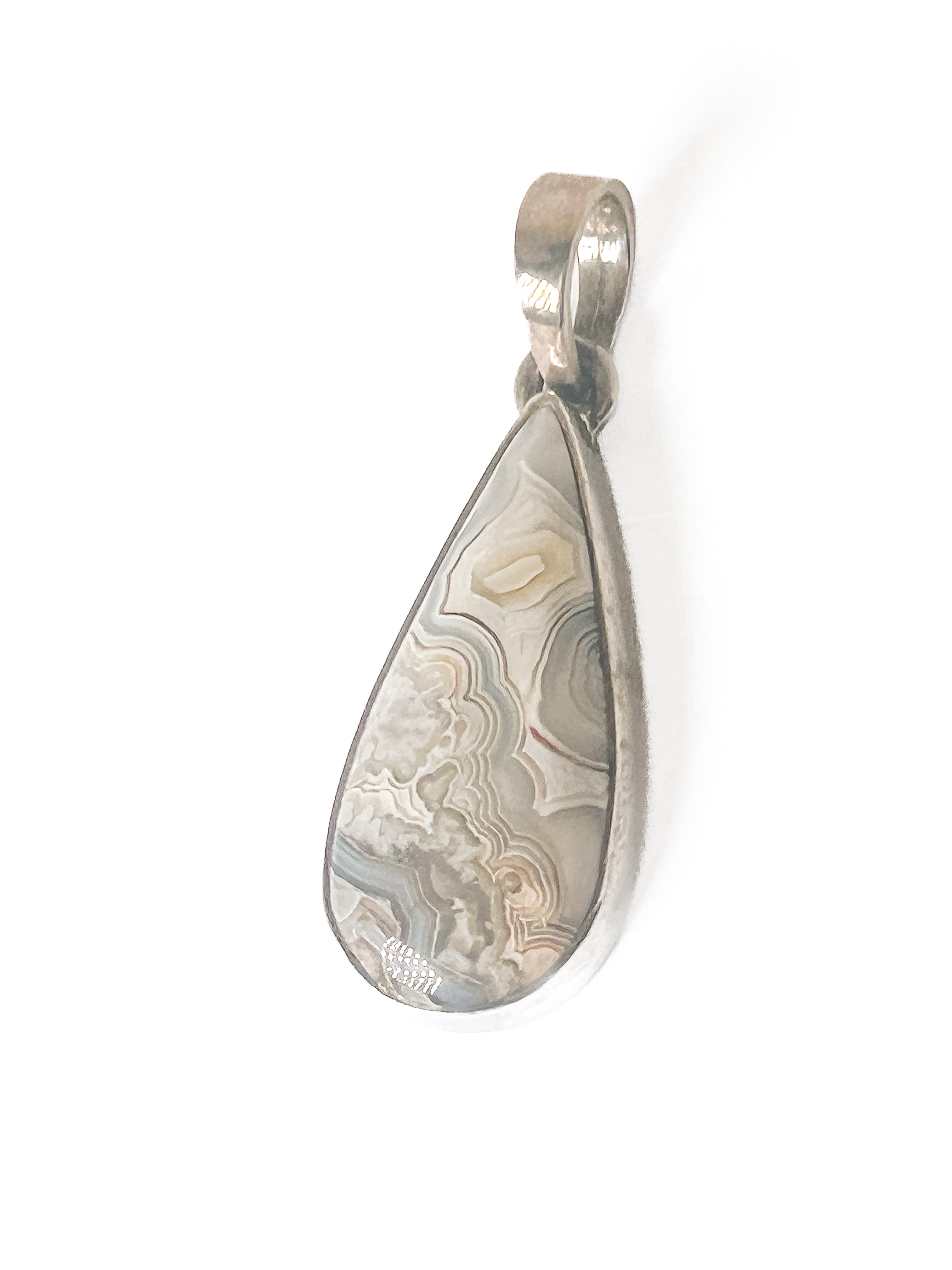Vintage 925 Sterling Silver Teardrop Lace Agate Pendant - Frijja, LLC