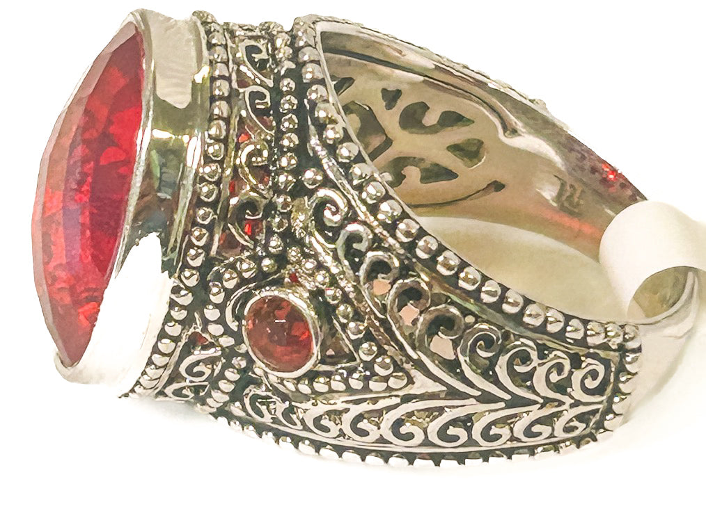 Vintage 925 Sterling Silver Large Red Opal Ring - Size 8 - Frijja, LLC