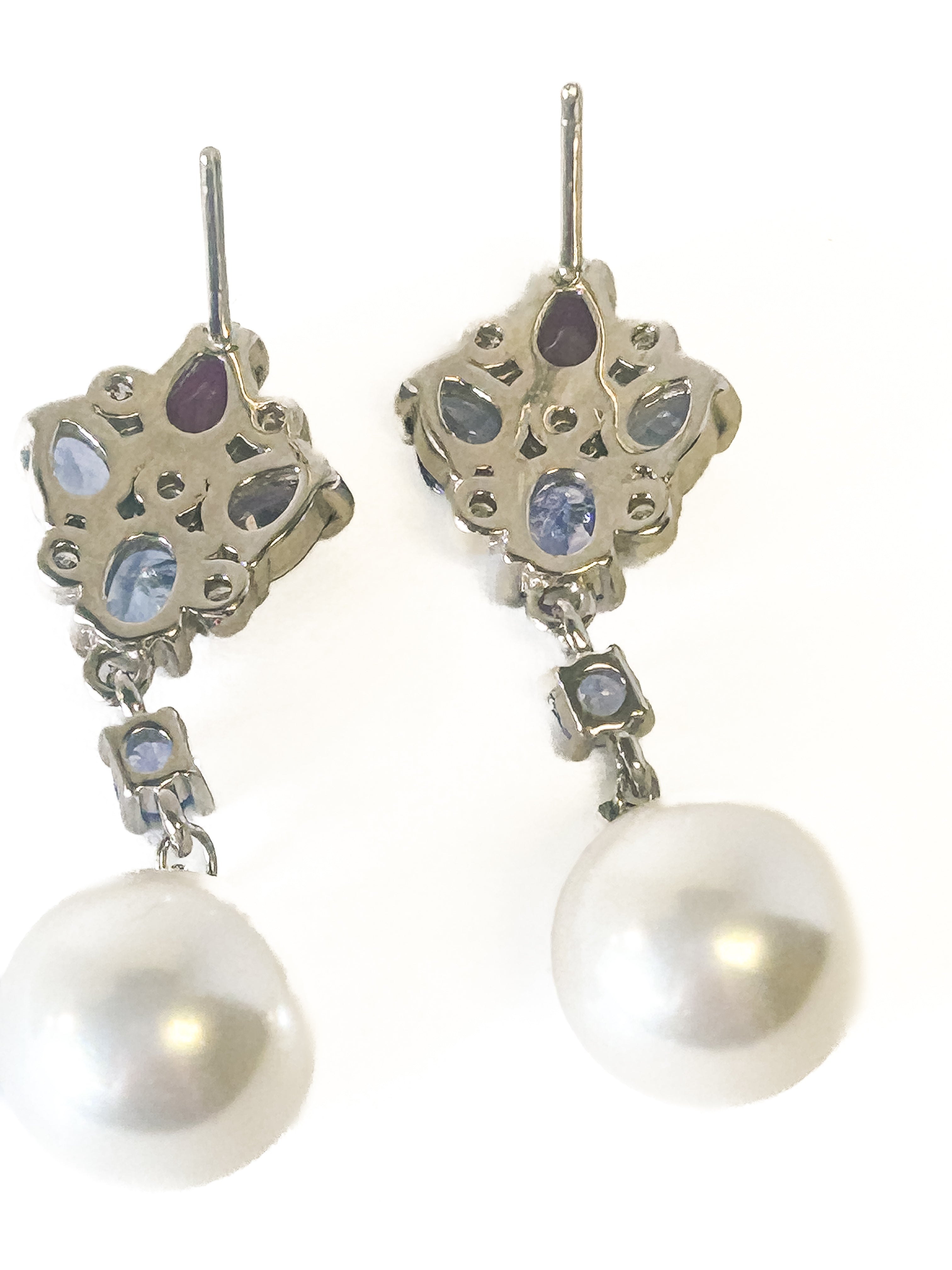 925 Sterling Silver Tanzanite, Ruby, and Pearl Dangle Earrings - Frijja, LLC