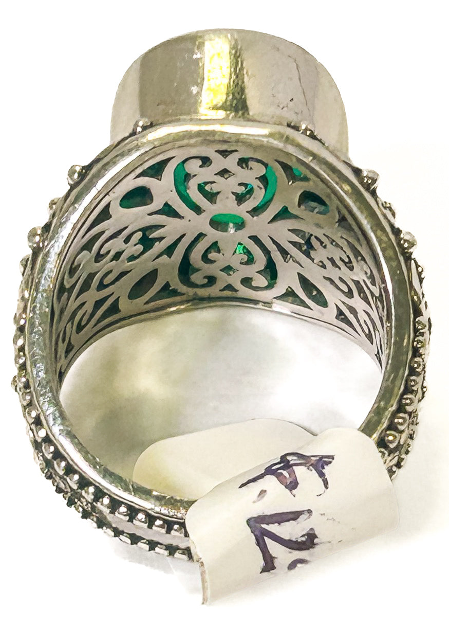 Vintage 925 Sterling Silver Large Oval Blue Opal Ring Size 7.5 - Frijja, LLC
