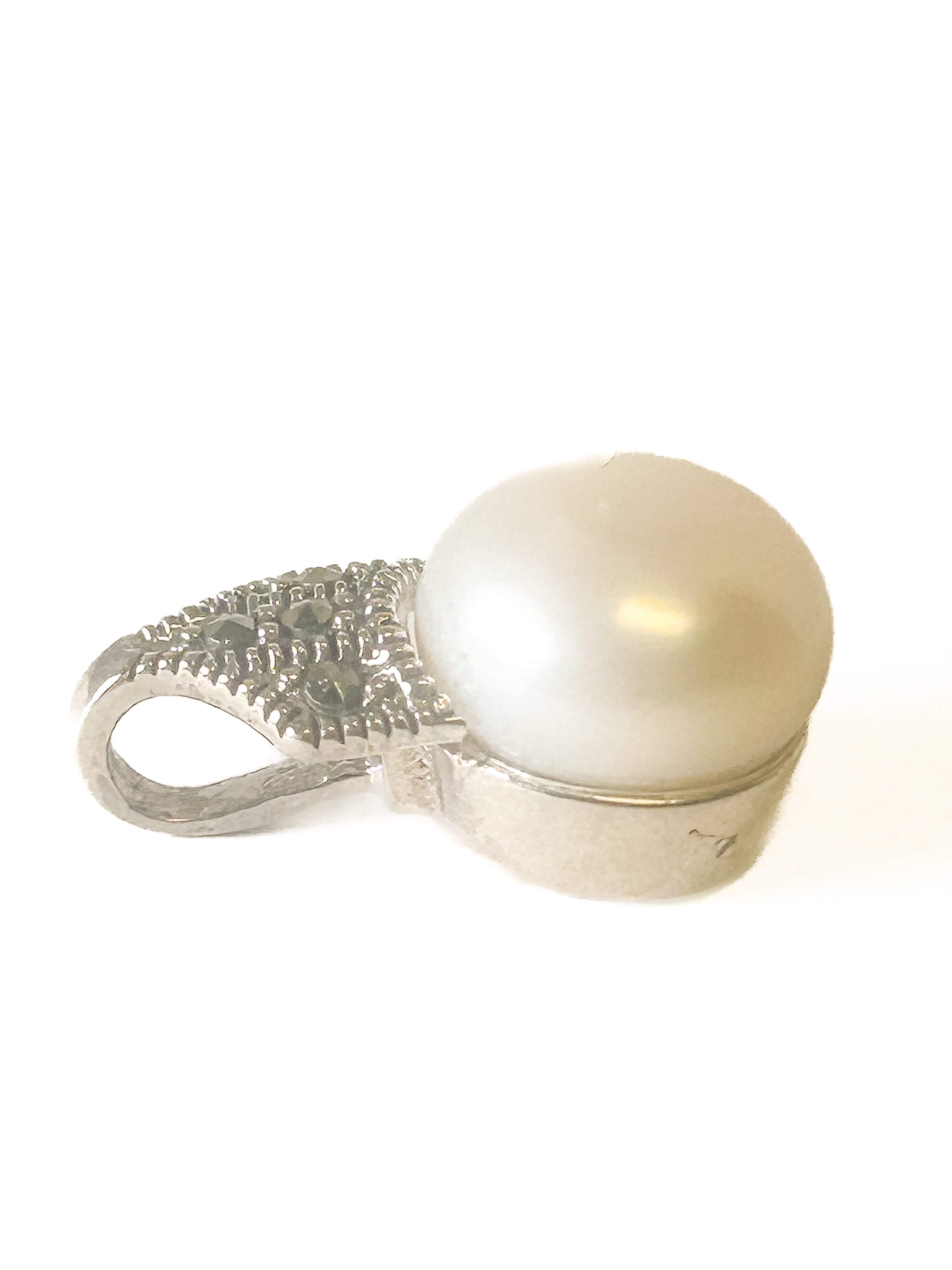 925 Sterling Silver Pearl and Marcasite Pendant - Frijja, LLC