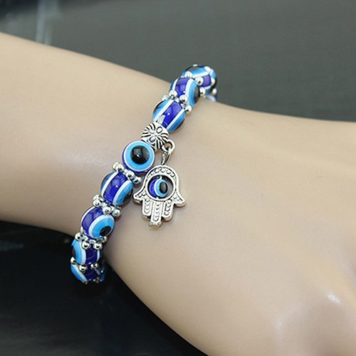 Handmade Hamsa Fatima Evil Eye Beads Elastic Bracelet