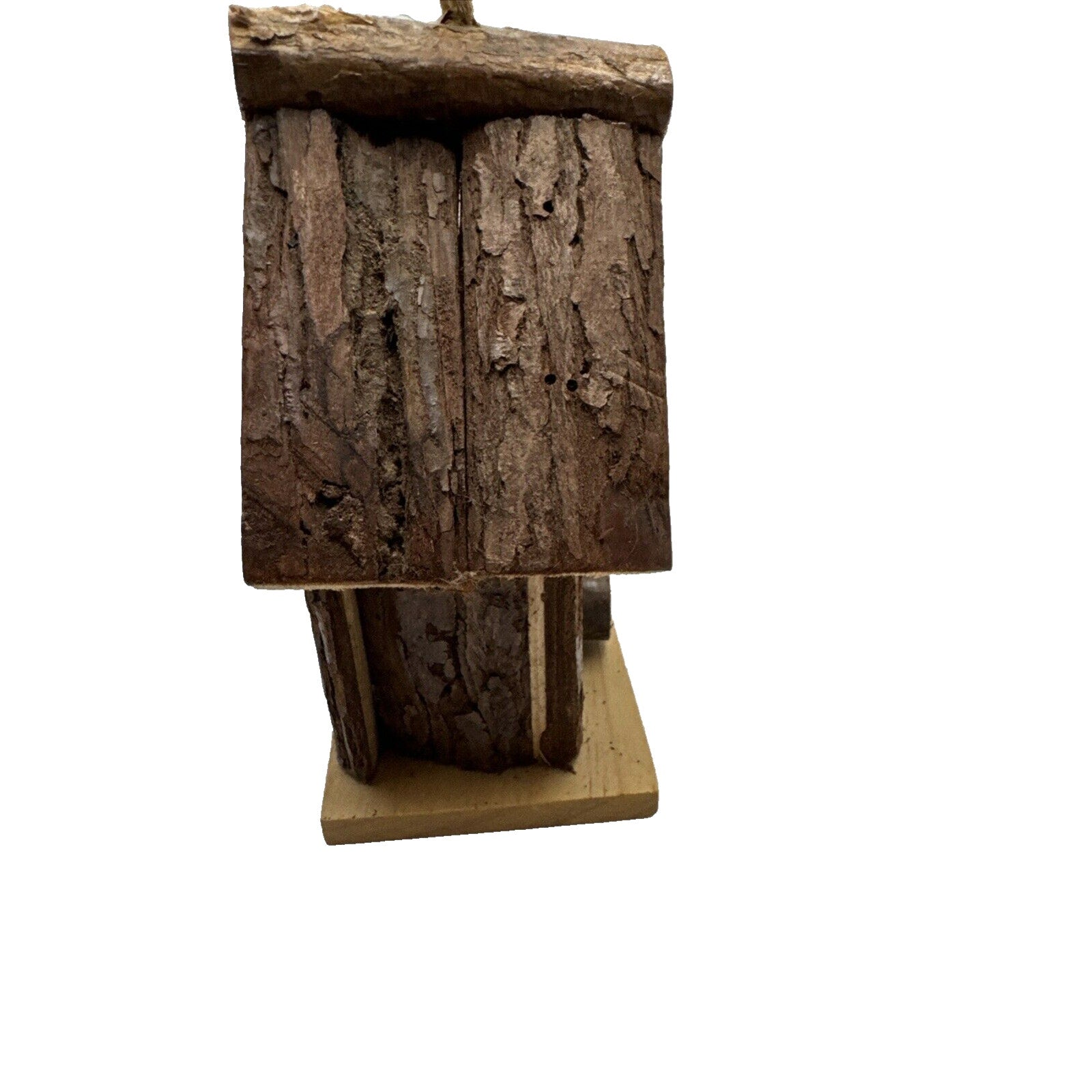 Rustic Farmhouse Cabin Wooden Bird House - Wood Bark Hanging Perch