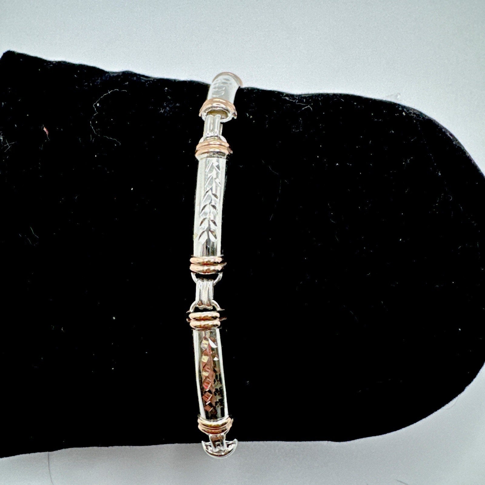 Designer Peruvian Sterling Silver 950 and 18K Gold Inlay Bracelet - 7.5”