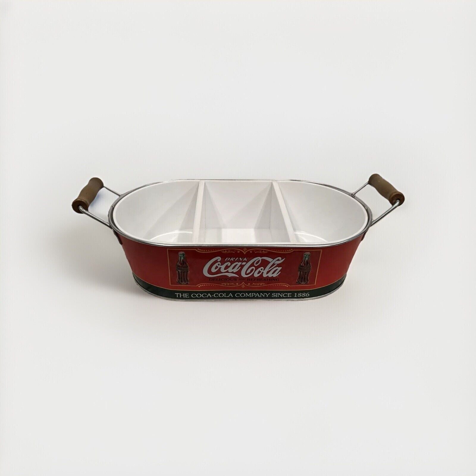 Collectible Coca Cola Tray Candy Dish with Wooden Handles 15" x 11"