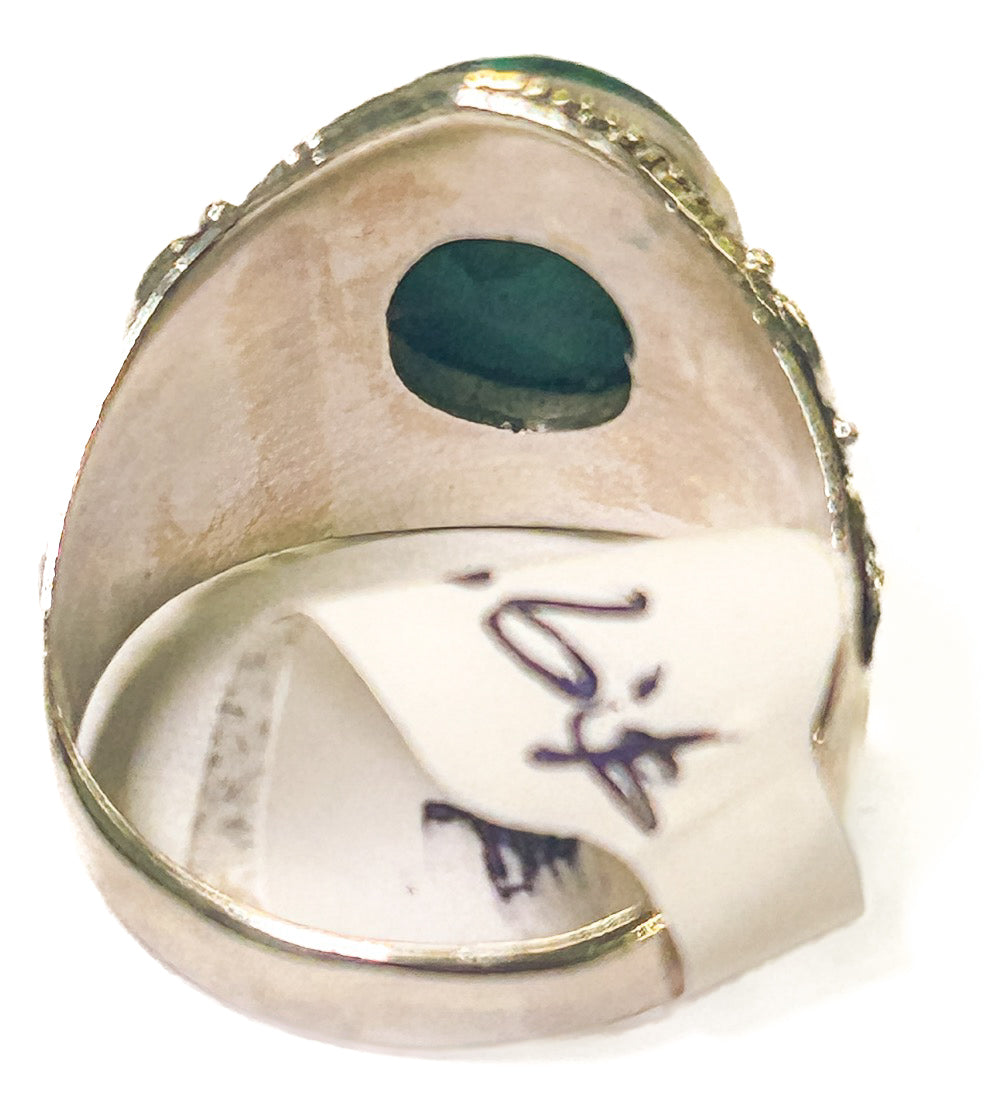 Vintage 925 Sterling Silver Round Malachite Ring - Size 8 - Frijja, LLC
