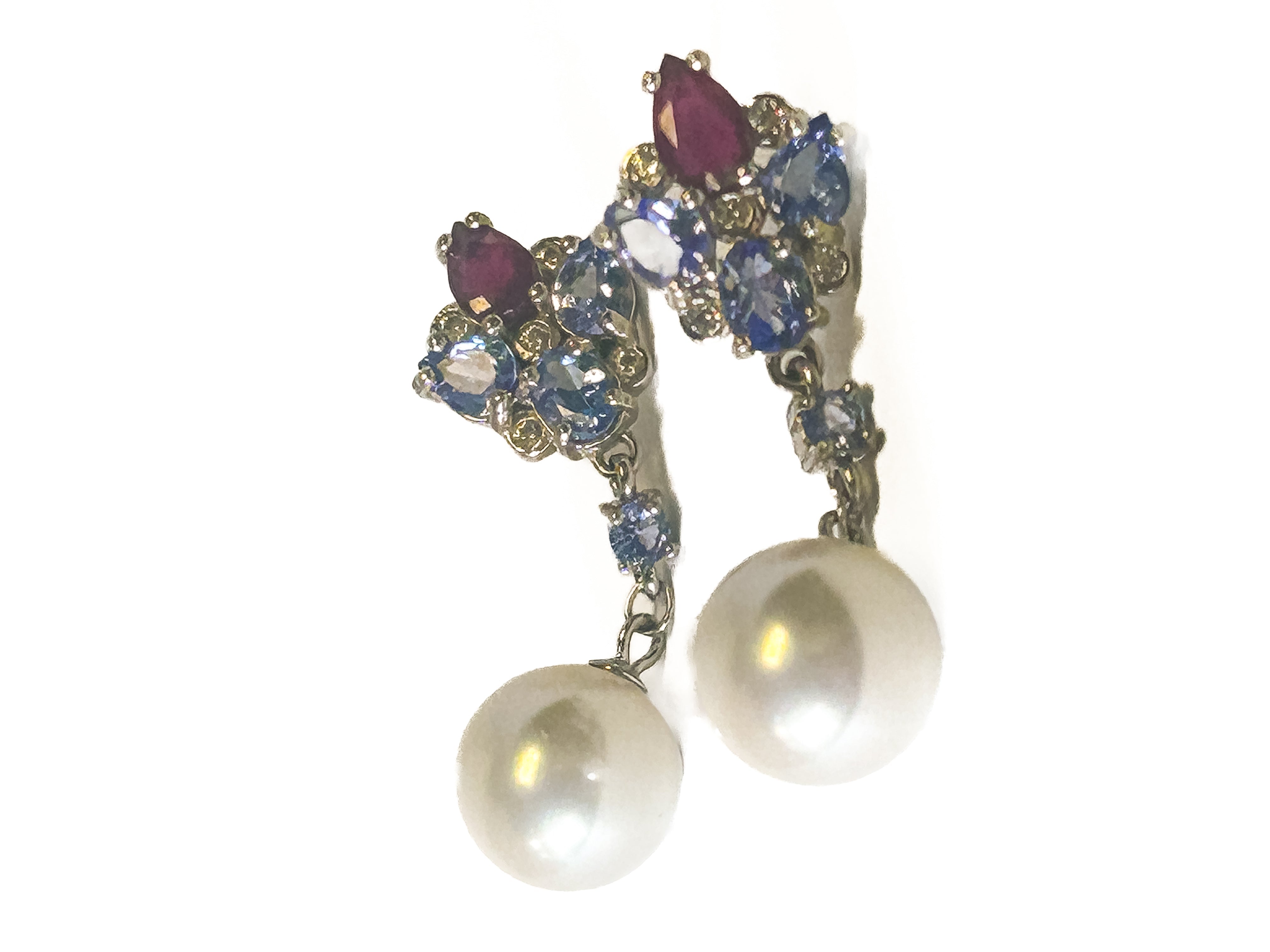 925 Sterling Silver Tanzanite, Ruby, and Pearl Dangle Earrings - Frijja, LLC