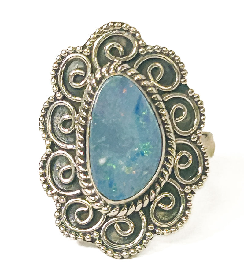 Vintage 925 Sterling Silver Blue Opal Ring - Size 8.5 - Frijja, LLC