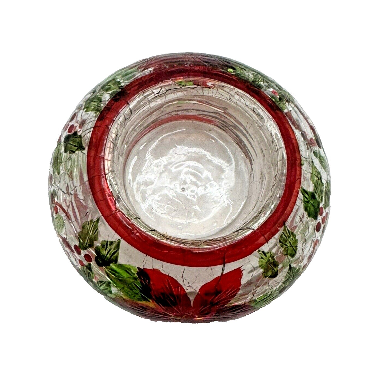 Yankee Candle Christmas Holly Crackle Glass Tealight Votive Holder Holiday