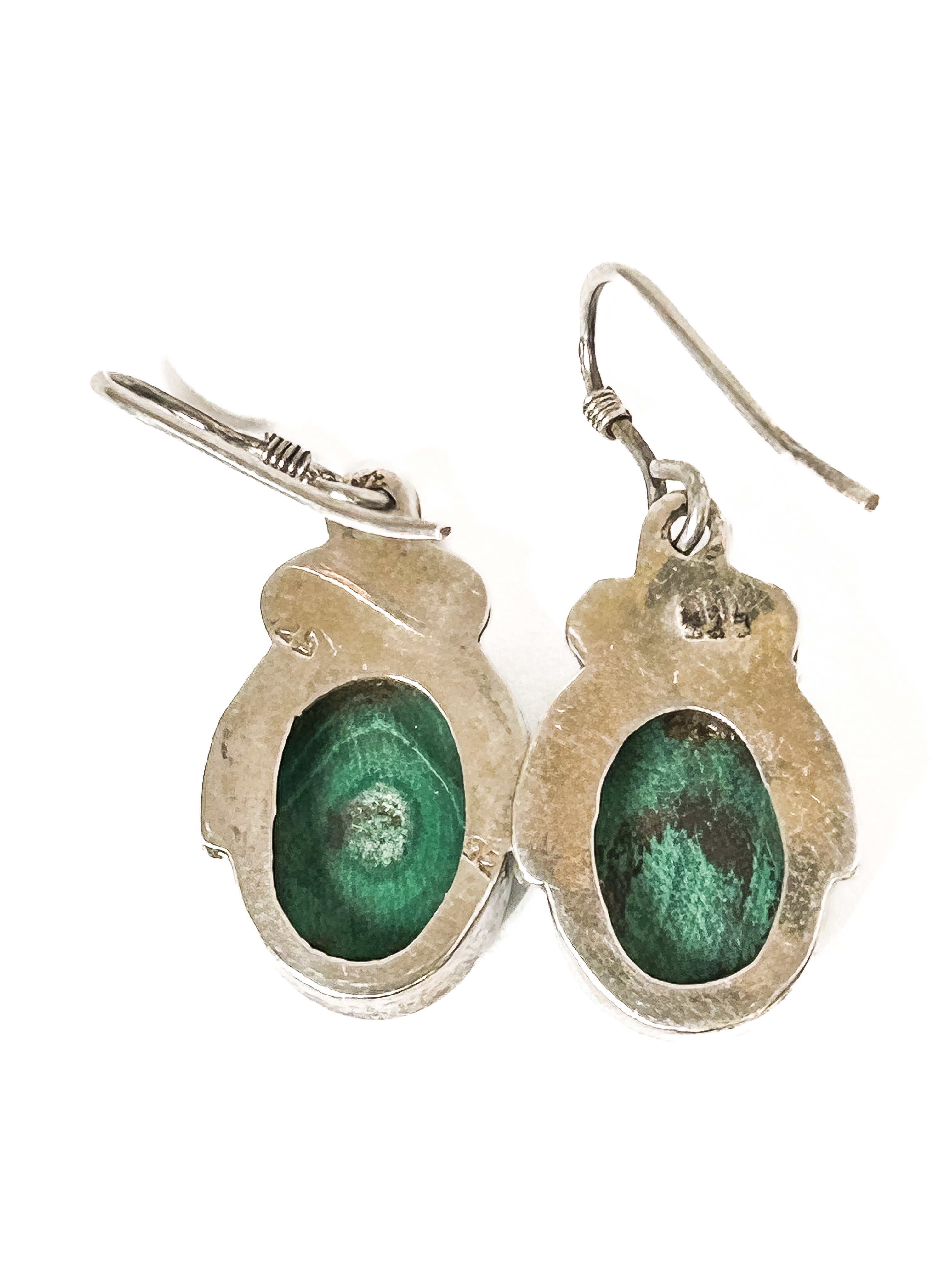 Vintage 925 Sterling Silver Green Malachite Earrings - Frijja, LLC