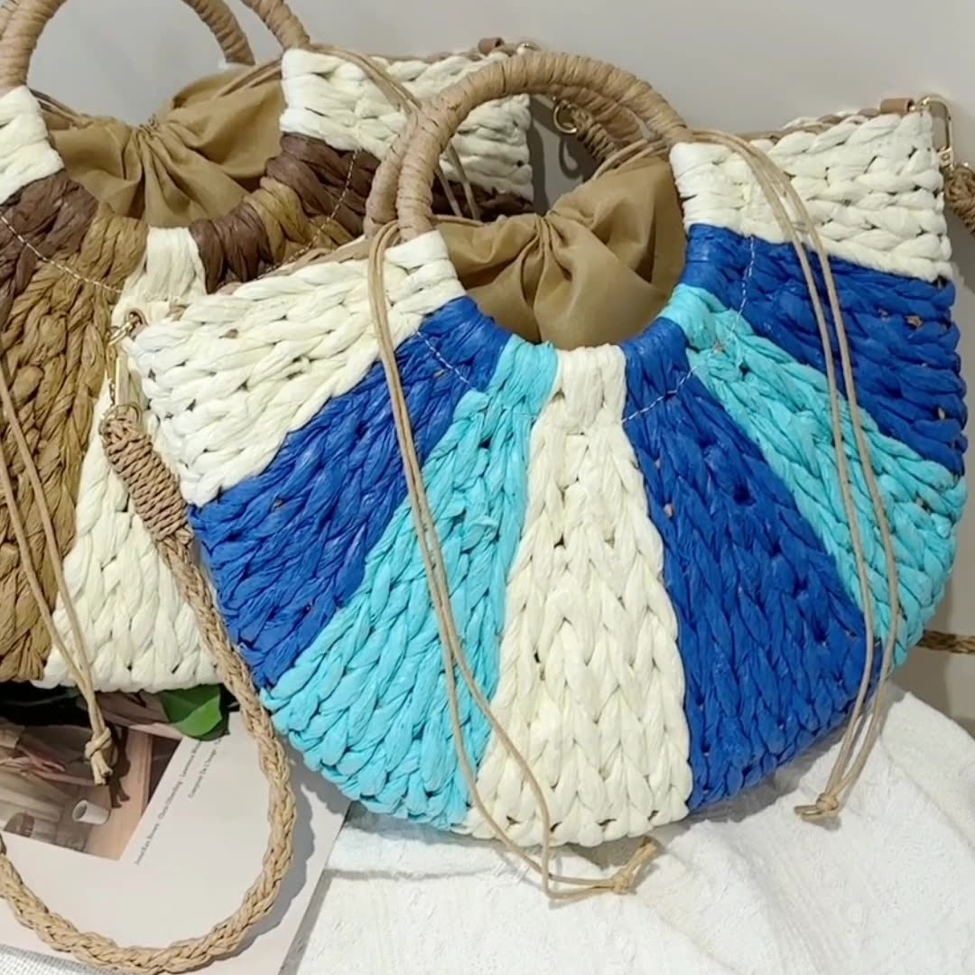 Womens Fashion Woven Handmade Vacation Travel Beach Bag Crossbody