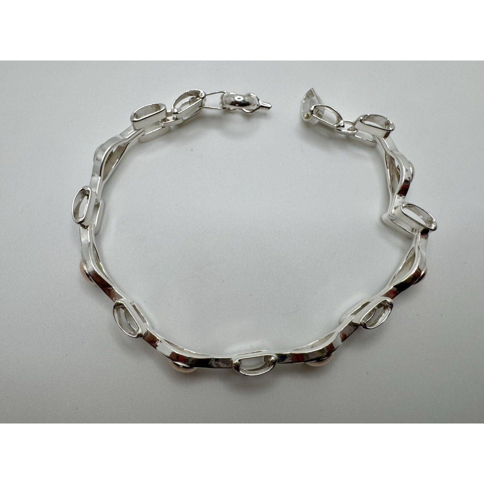 Designer Peruvian Sterling Silver 950 and 18K Gold Inlay Bracelet - 7.5”