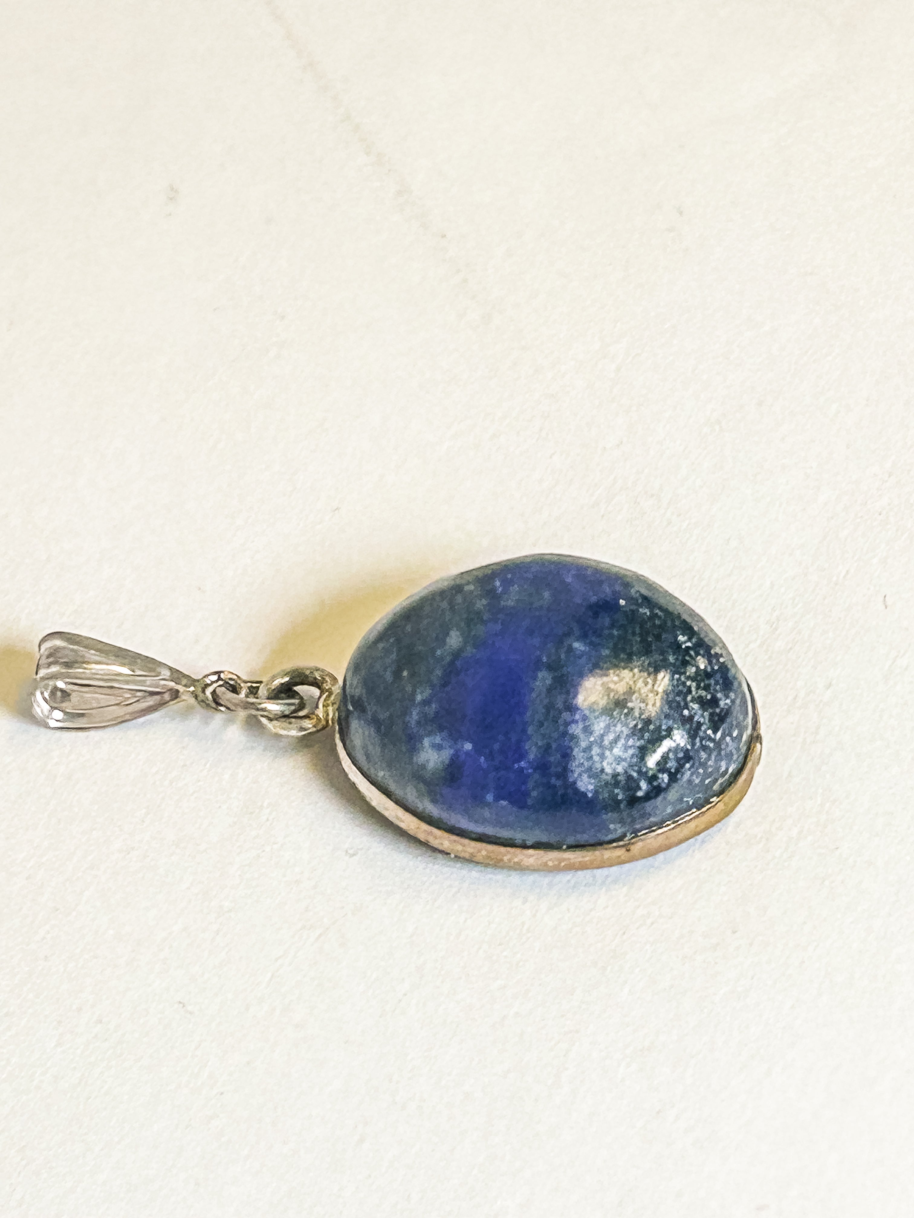 Vintage 925 Sterling Silver Round Lapis Lazuli Pendant - Frijja, LLC