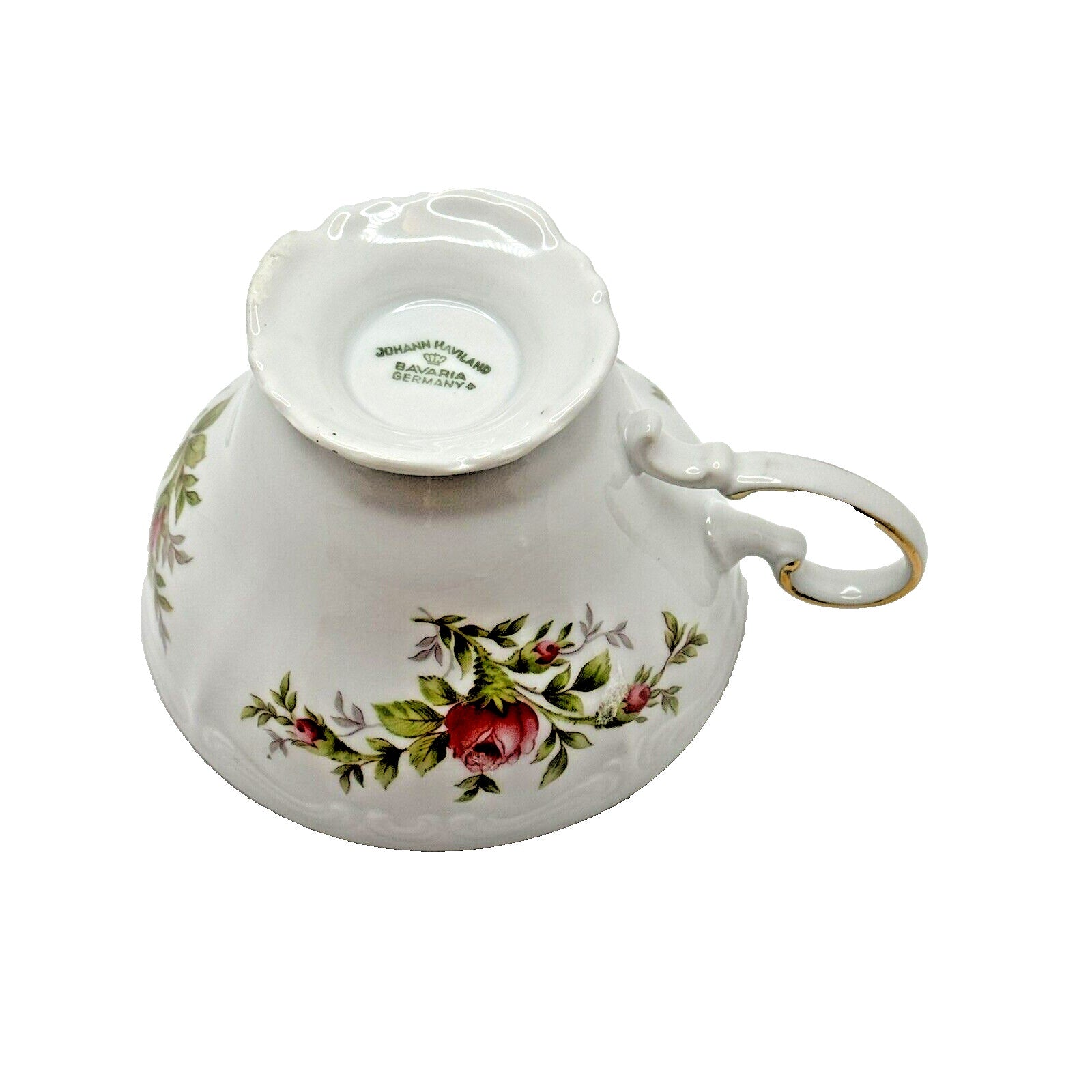 Johann Haviland Fine China Moss Rose Footed Teacup w/Gold Trim Bavaria